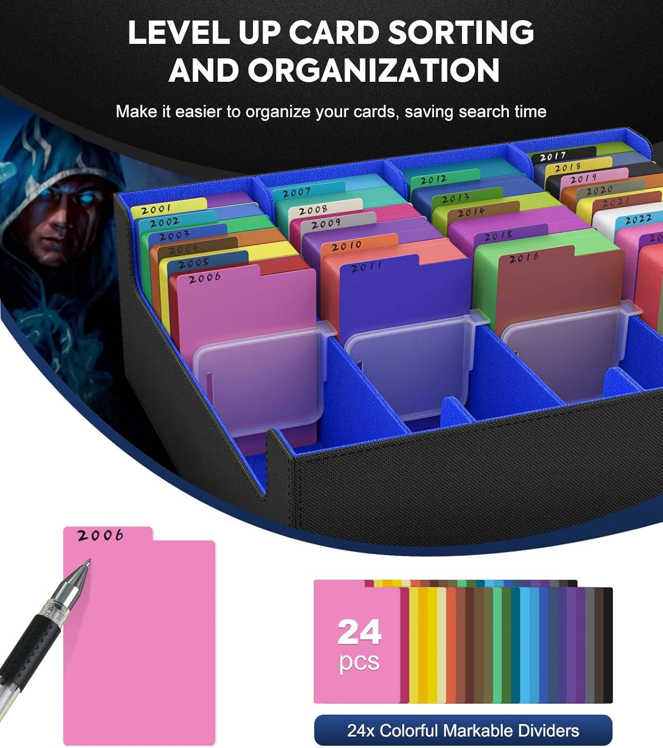 Aufbewahrungsbox für 3000 Sammelkarten, 4-row box, fits 3000+ sleeveless cards Schwarz+blau