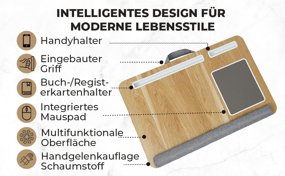 Laptopkissen mit Handgelenkauflage, Grau