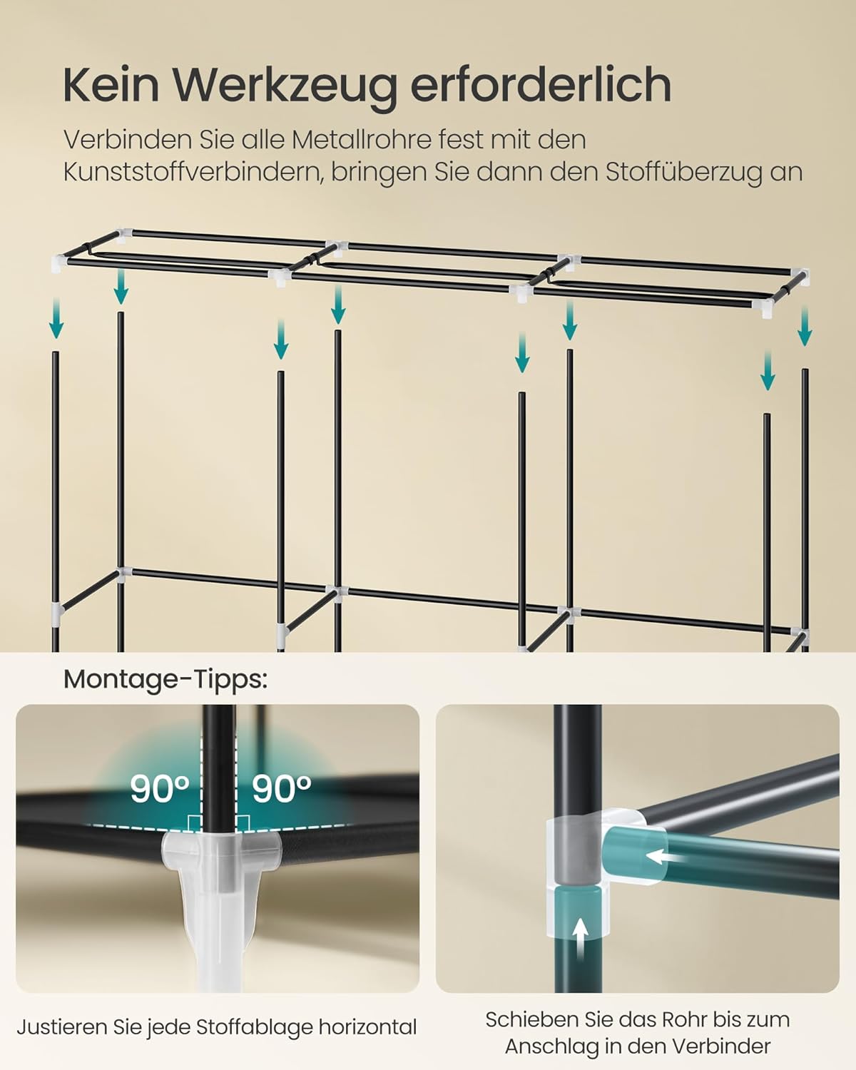 Stoffschrank mit Hängefächern, 188B cm Schwarz