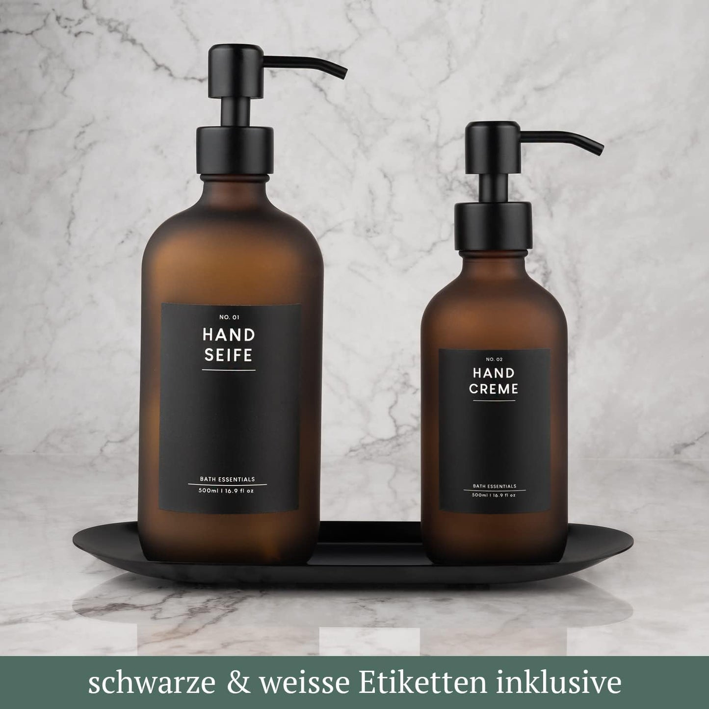Seifenspender-Set mit Tablett (2-teilig), Braun 250/500
