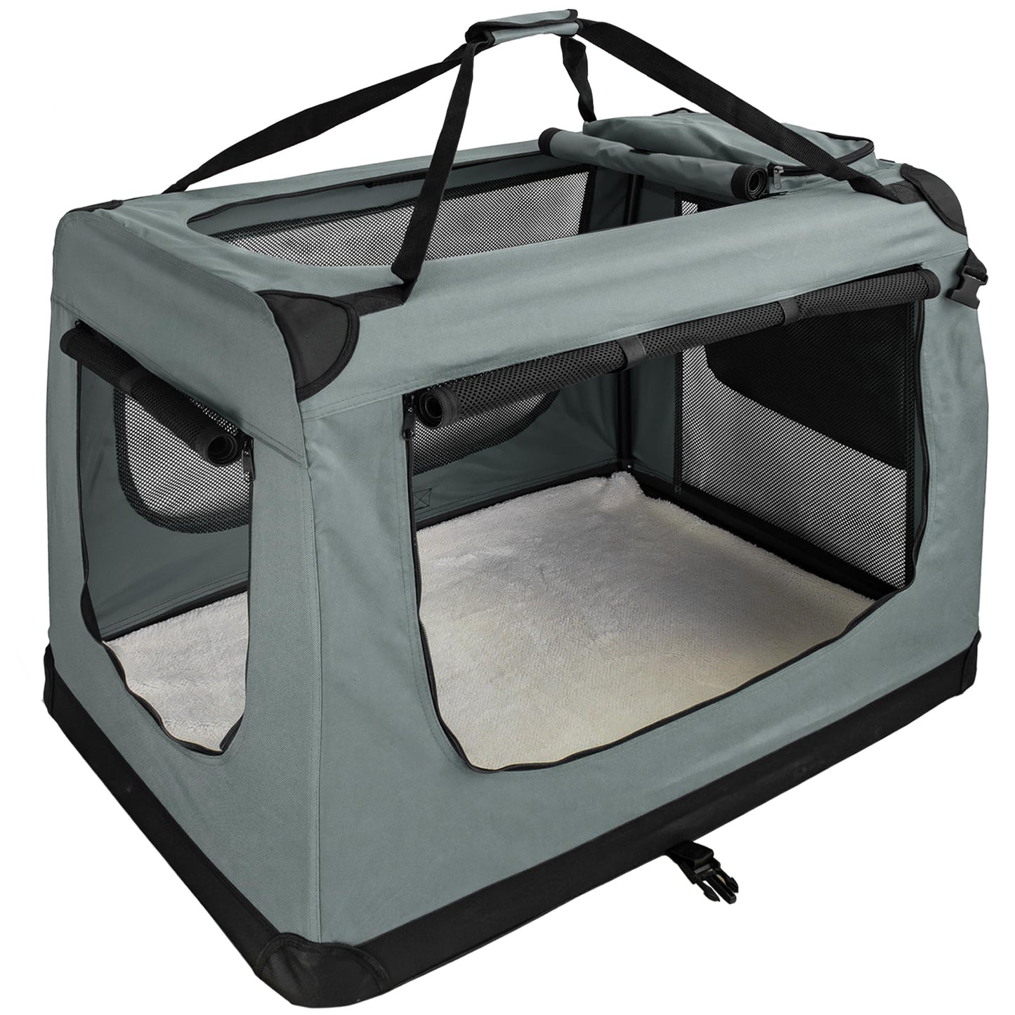 Faltbare Hundebox mit Aufbewahrungstaschen, Tragegurt und Liegedecke, L 90 x B 60 x H 65 cm