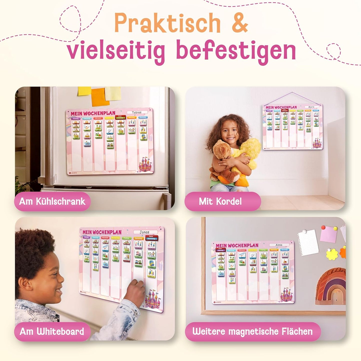 Wochenplaner und Magnettafel für Kinder, Pink Wochenplan