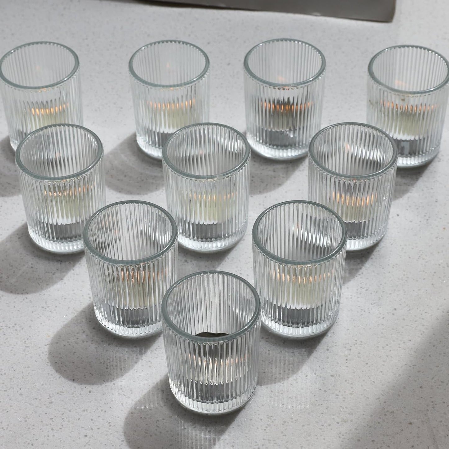 Teelichthalter-Set, Glas (12 Stück, Vintage Design), Transparent