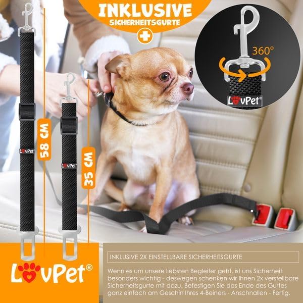 Auto Hundegitter, verstellbar inkl. 2 Sicherheitsgurten, Schwarz