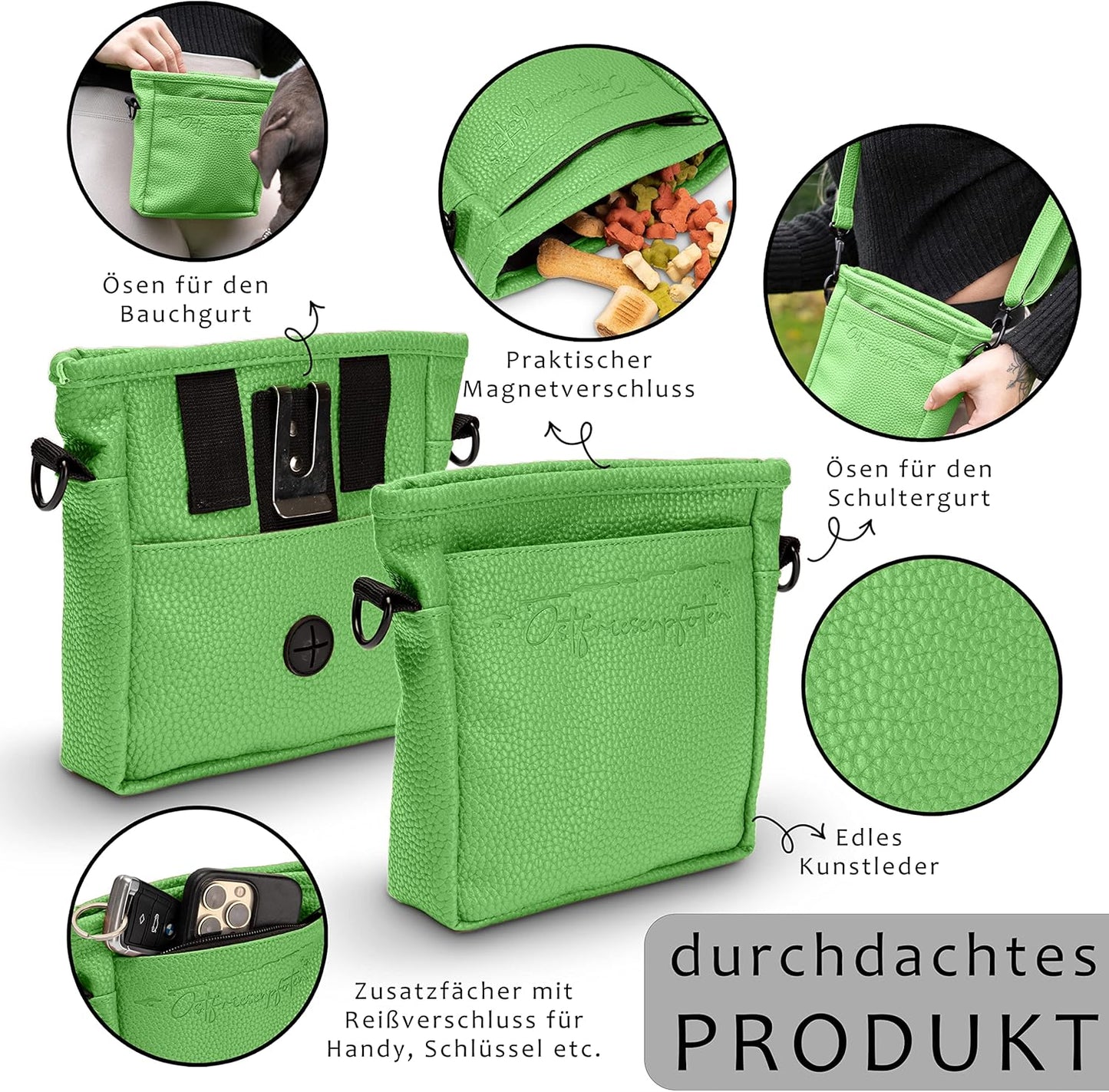 Leckerlibeutel Frieda mit Einhandmagnetverschluss, Grün, M (alte Version)