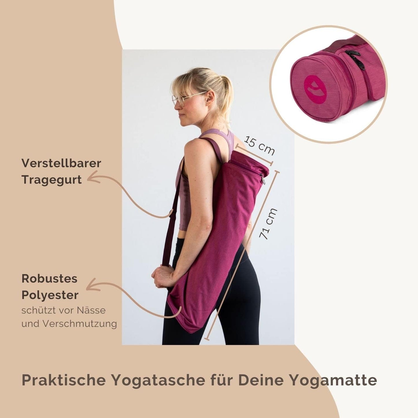 Yogatasche für Matte & Zubehör (spritzwassergeschützt), Türkis 60 cm