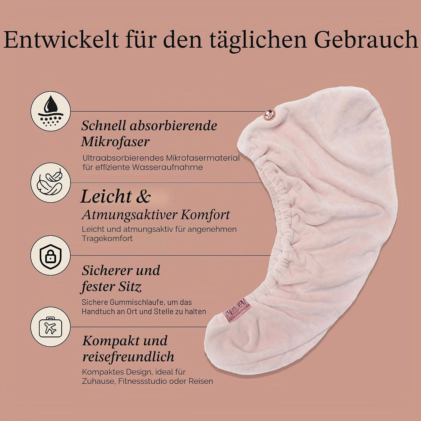 Mikrofaser Handtuch für Haare Anti-Frizz Wrap, Rosa