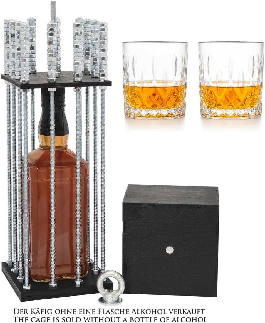Flaschenkäfig mit 2 Gläsern, Alkoholkäfig + 2 Gläser