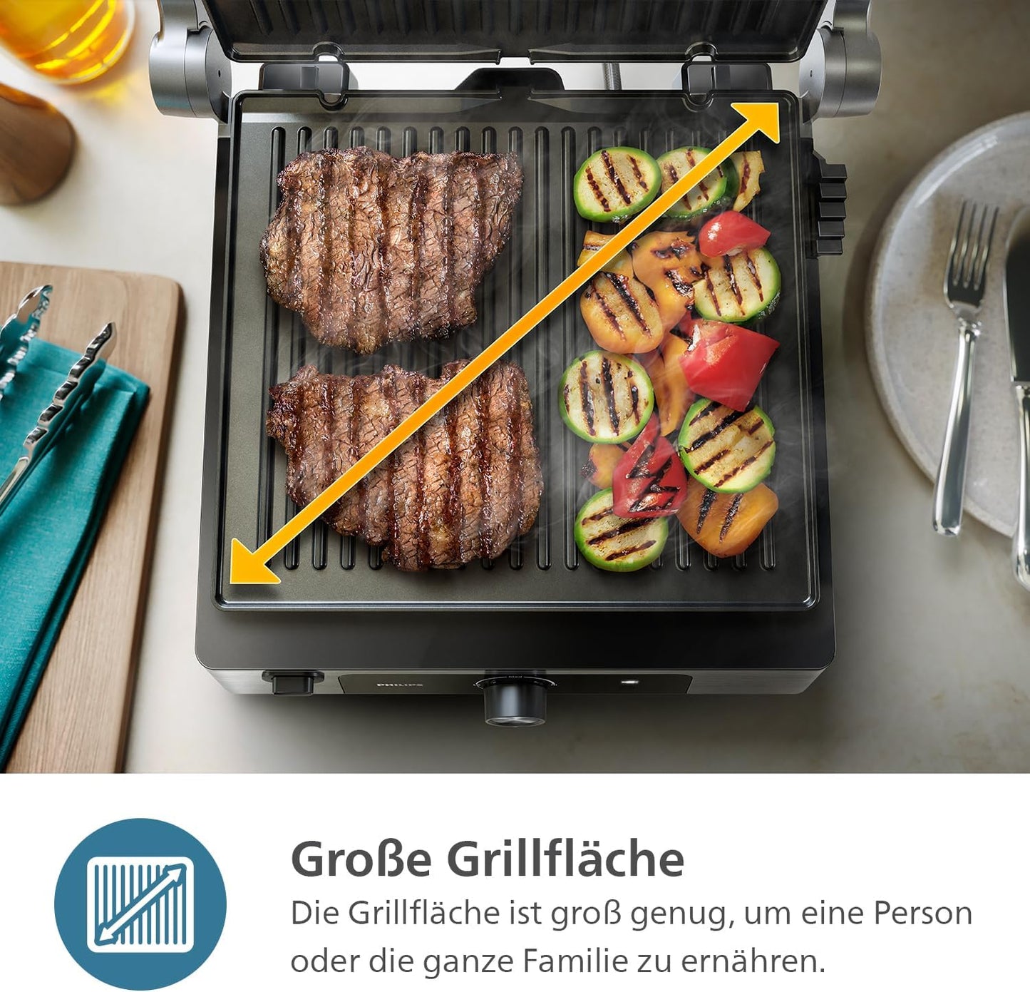 Kontaktgrill HD6301/90 mit Antihaftbeschichtung, Manuelle Temperaturkontrolle Kontaktgrill