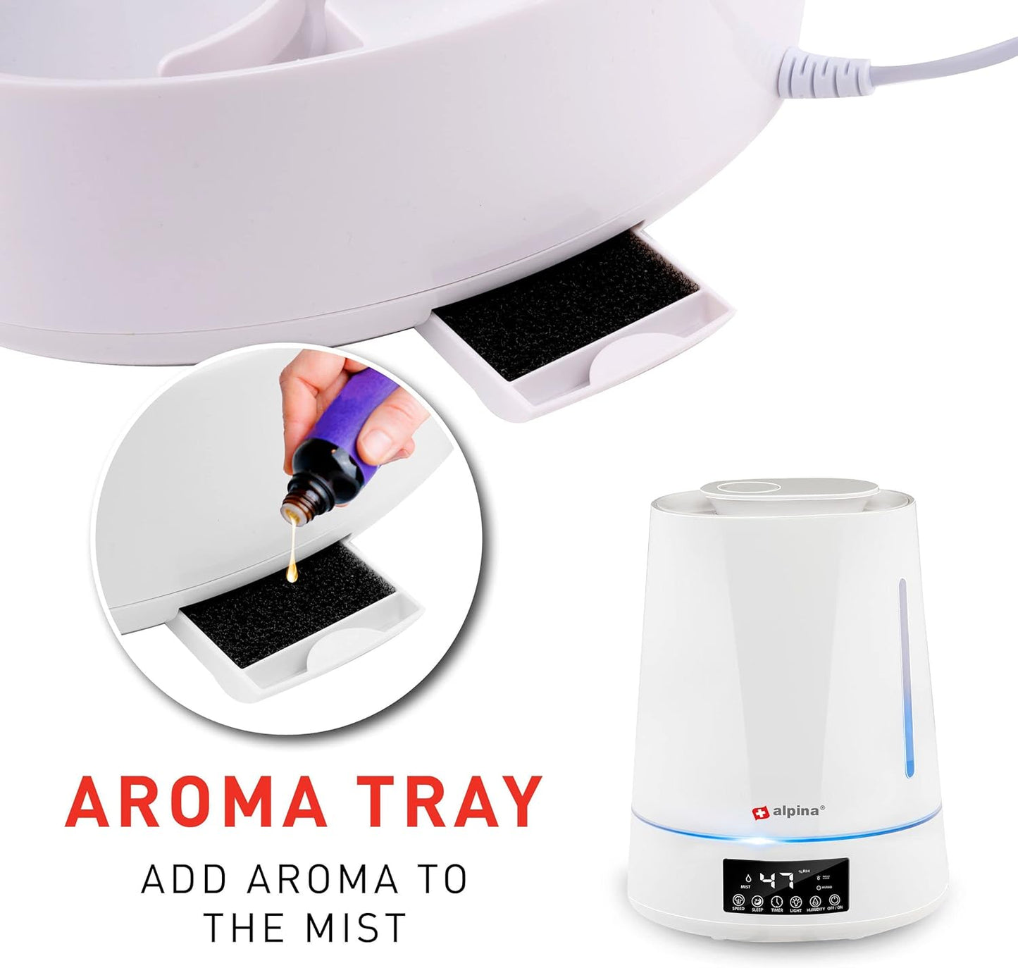 Jung Alpina Luftbefeuchter mit Aroma Diffuser und Fernbedienung, Weiss