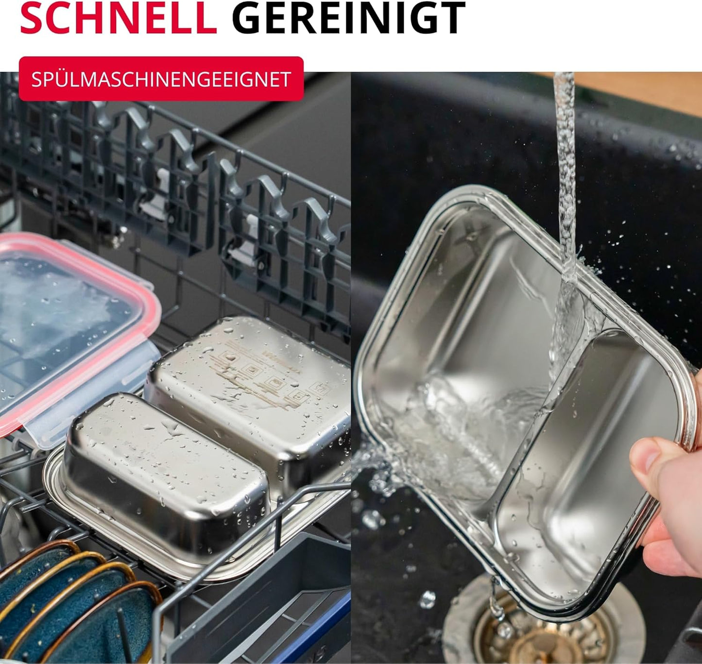 Edelstahl-Lunchbox, geteilt, 450 + 280 ml