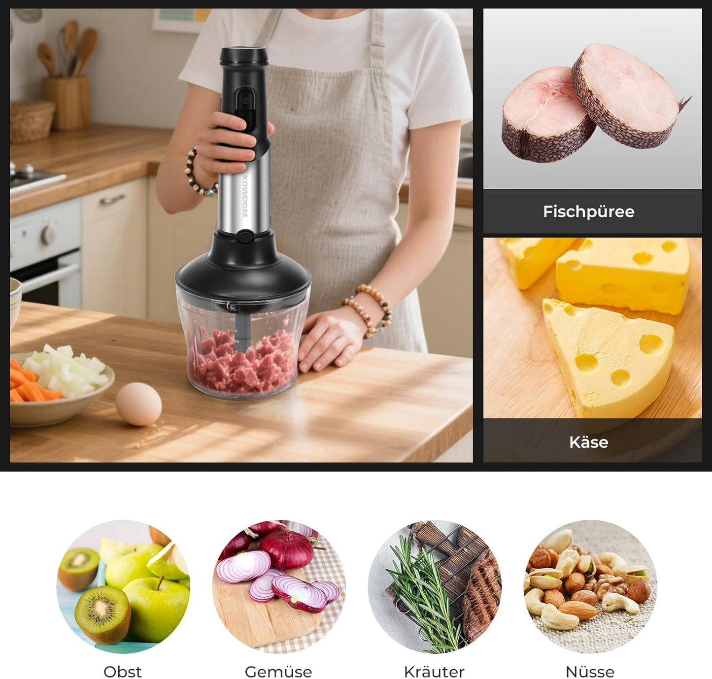 Stabmixer Set 6-in-1 mit Turbofunktion (1200 Watt), 6-in-1 Stabmixer