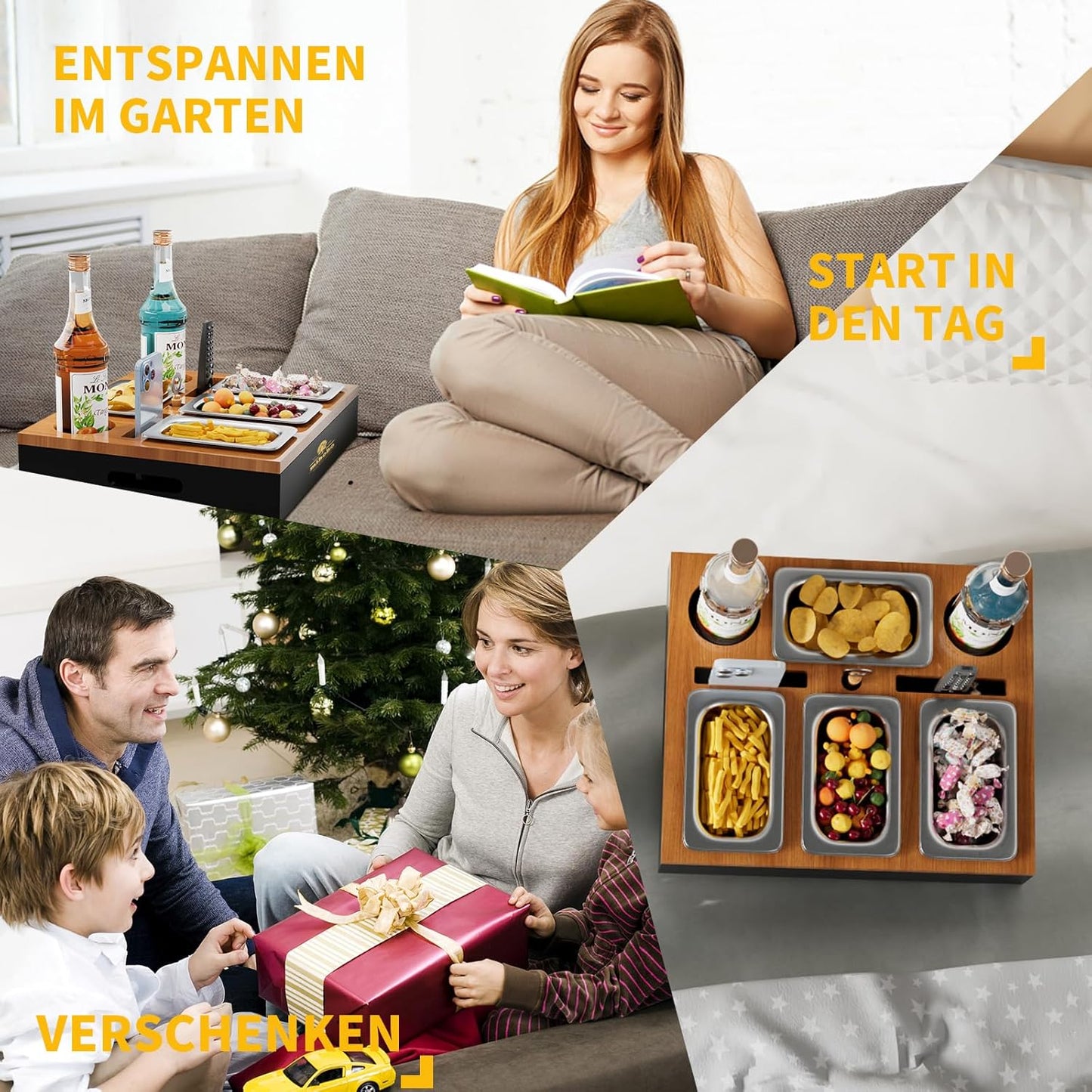 Sofa-Tablet mit Snackschalen, Schwarz