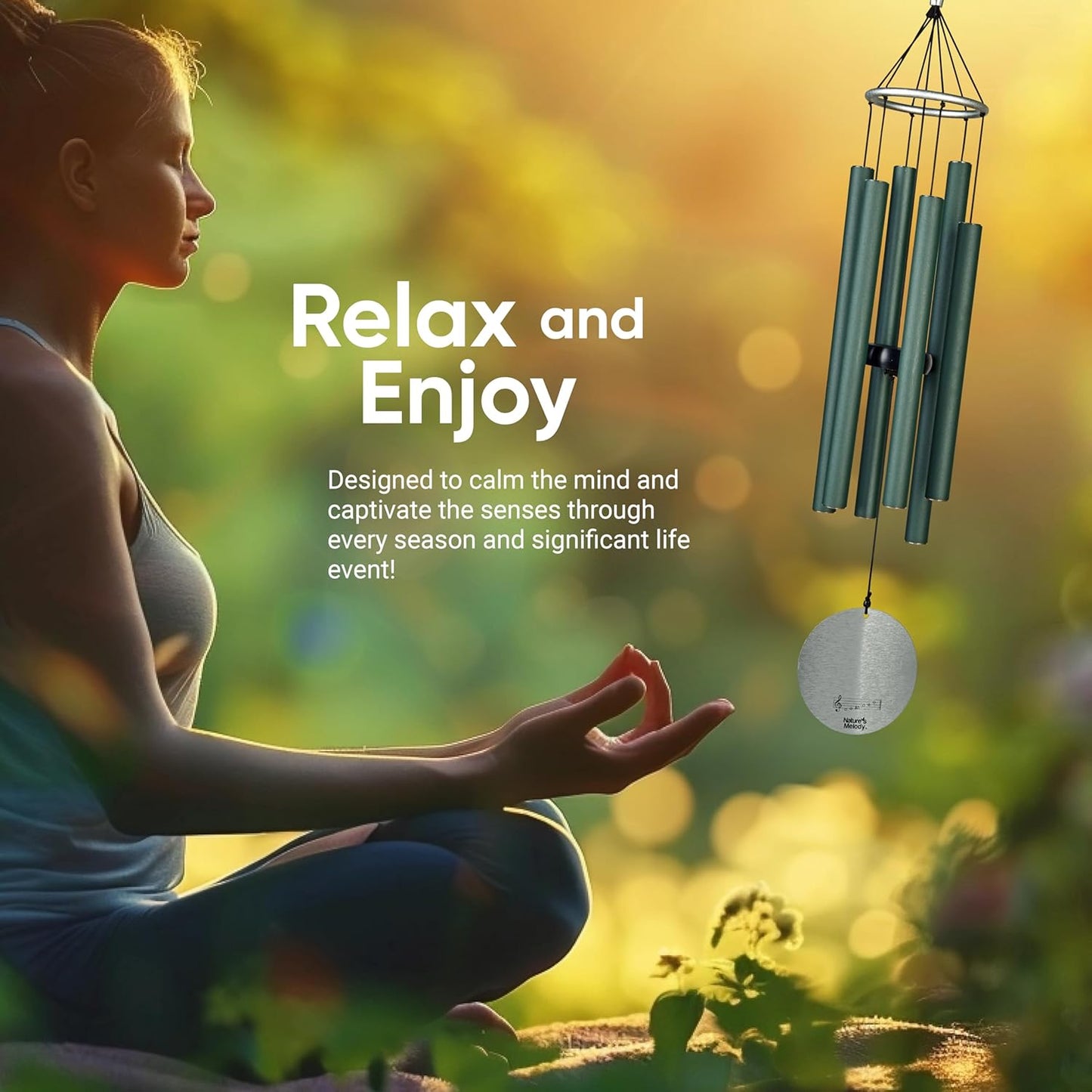 Aureole Tunes Outdoor-Windspiel mit 6 Röhren, 28" Grün (Forest Green)