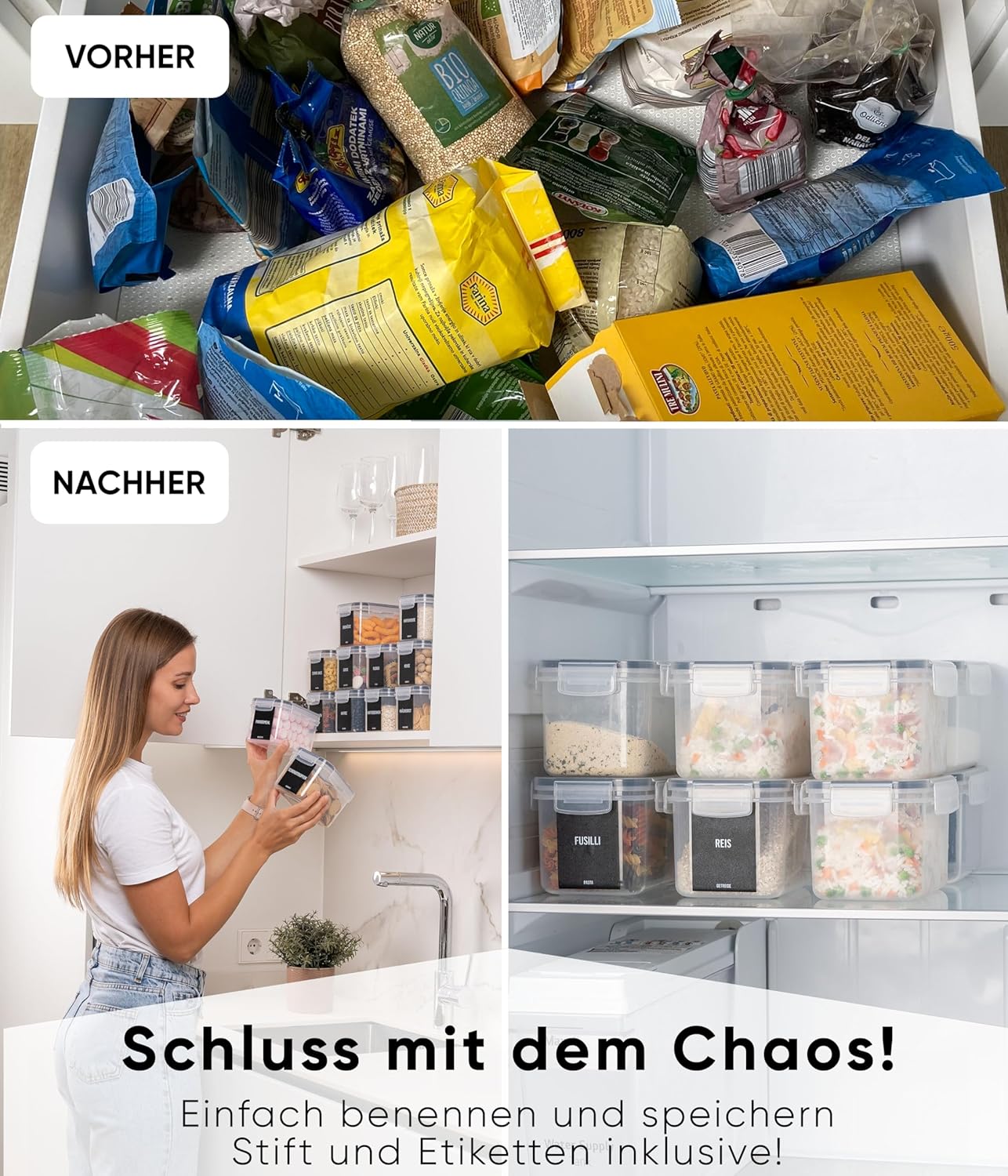 12-teiliges Vorratsdosen-Set inkl. Etiketten, 12 Set Schwarz