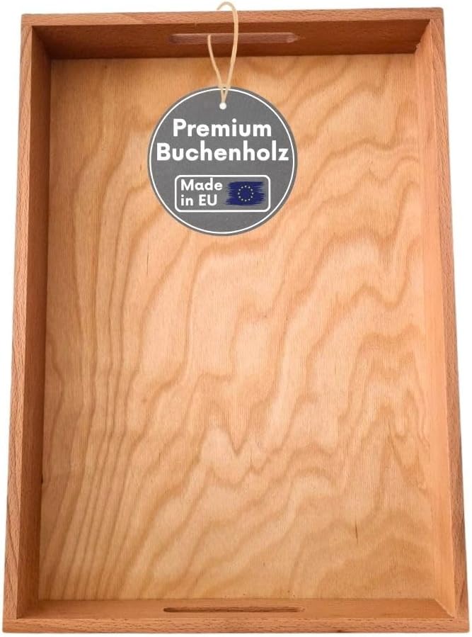 Serviertablett mit Griffen extra hoher Rand, Küchentablett Natur Büche Geölt
