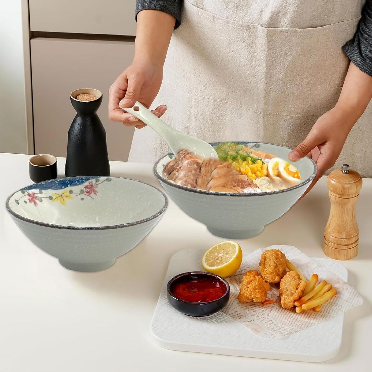 Ramen Bowl Set aus Keramik (2 x 1200ml), Qingcai.