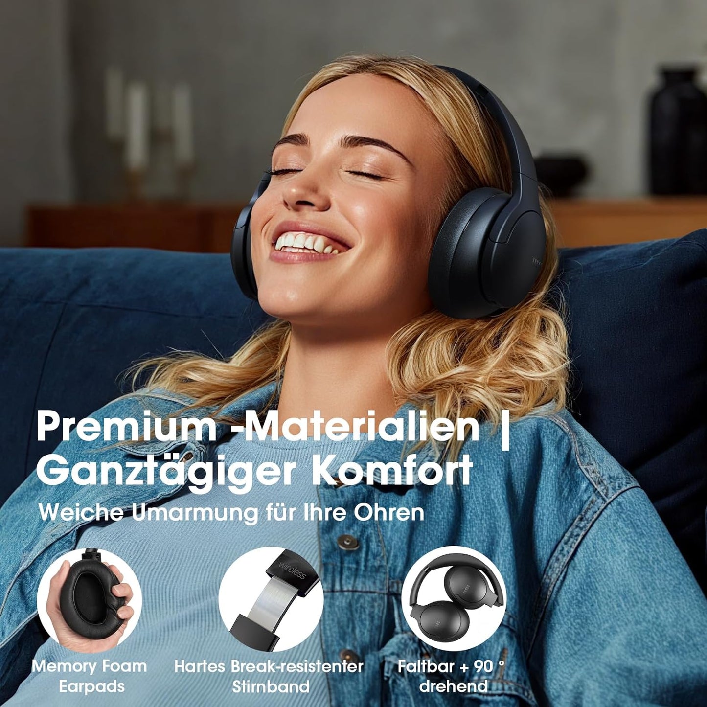 Kabellose Over-Ear Bluetooth-Kopfhörer, Schwarz