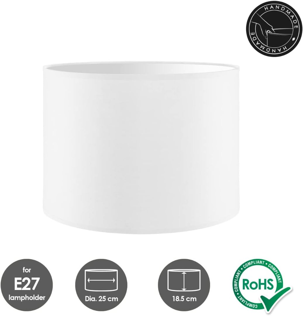 Stoff-Lampenschirm Zylinder 25cm, White 25cm durchmesser 18,5cm höhe