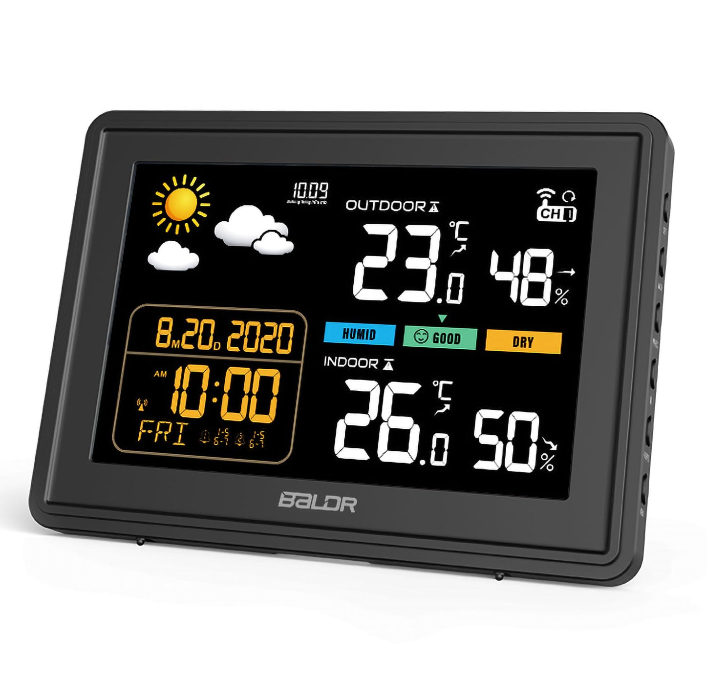 Wetterstation mit Funkuhr und Aussensensor, Schwarz