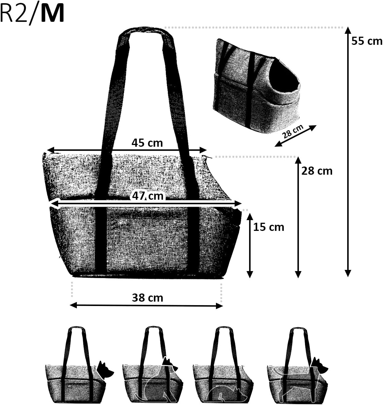 Hundetasche, L 38 x B 28 x H 28 cm Grau/(Plüschstoff mit Noppen)
