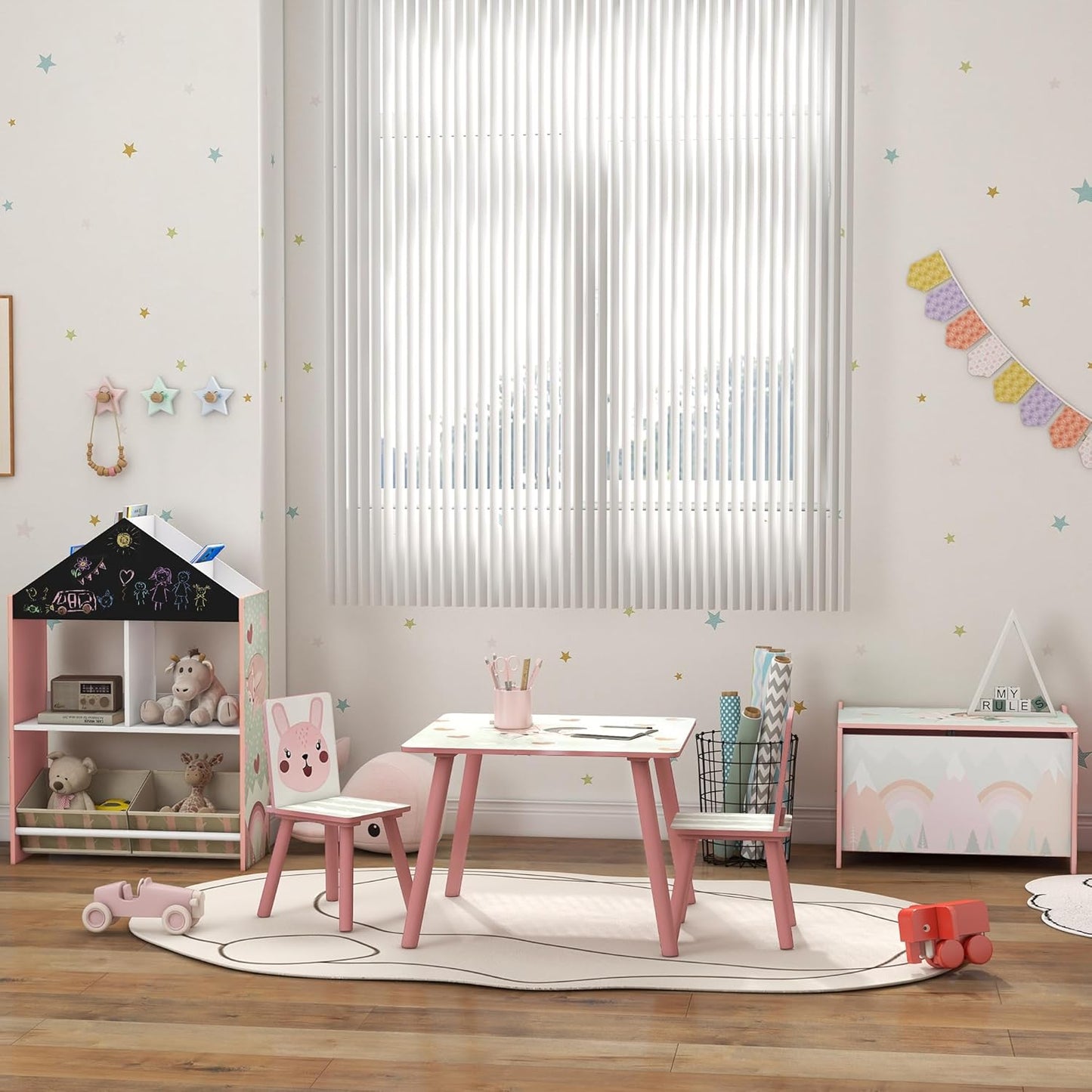 3-teilige Kindersitzgruppe mit Tiermotiv, Rosa