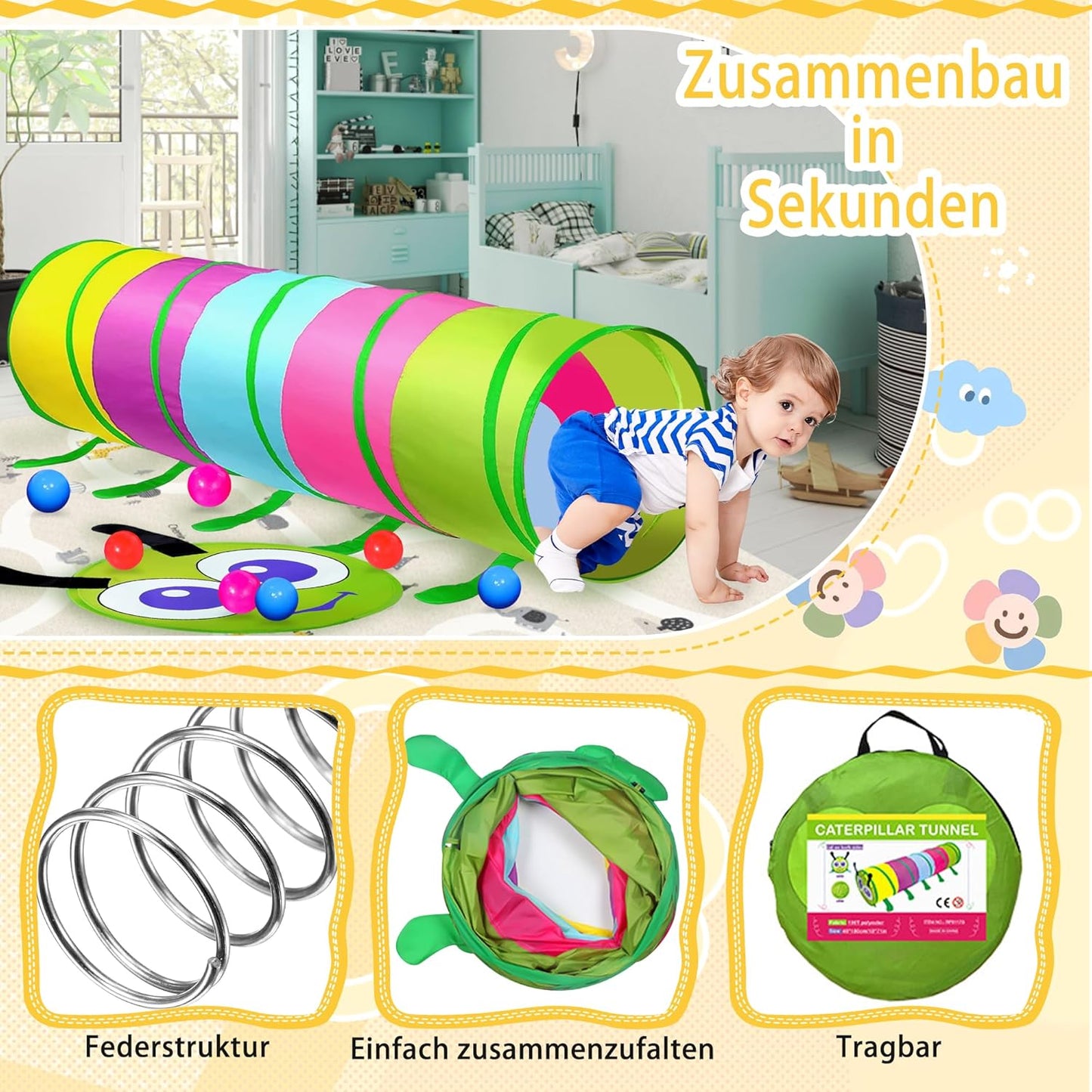 Krabbeltunnel & Agility-Spieltunnel für Kinder, Rainbow-1
