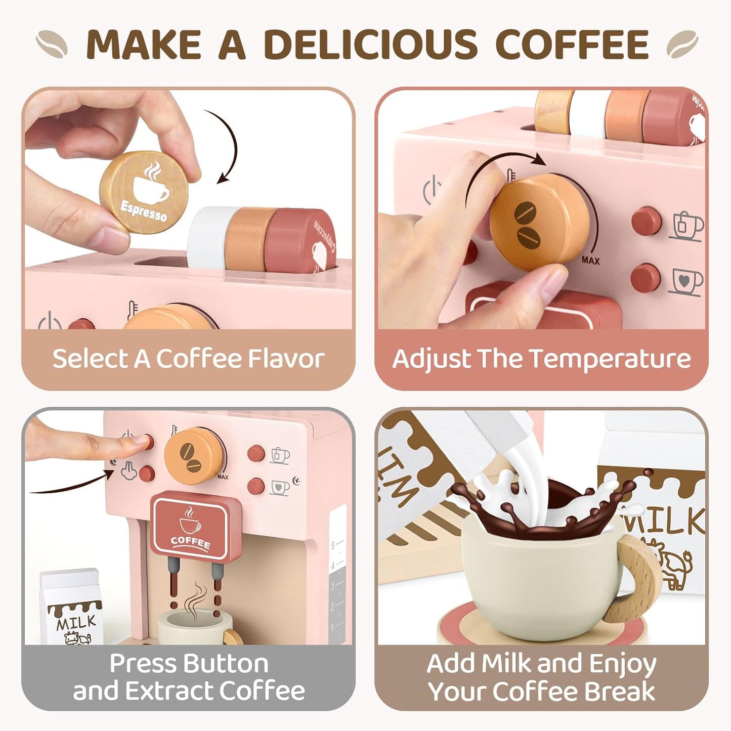 Kinderküche Kaffeemaschine-Spielset, Rosa