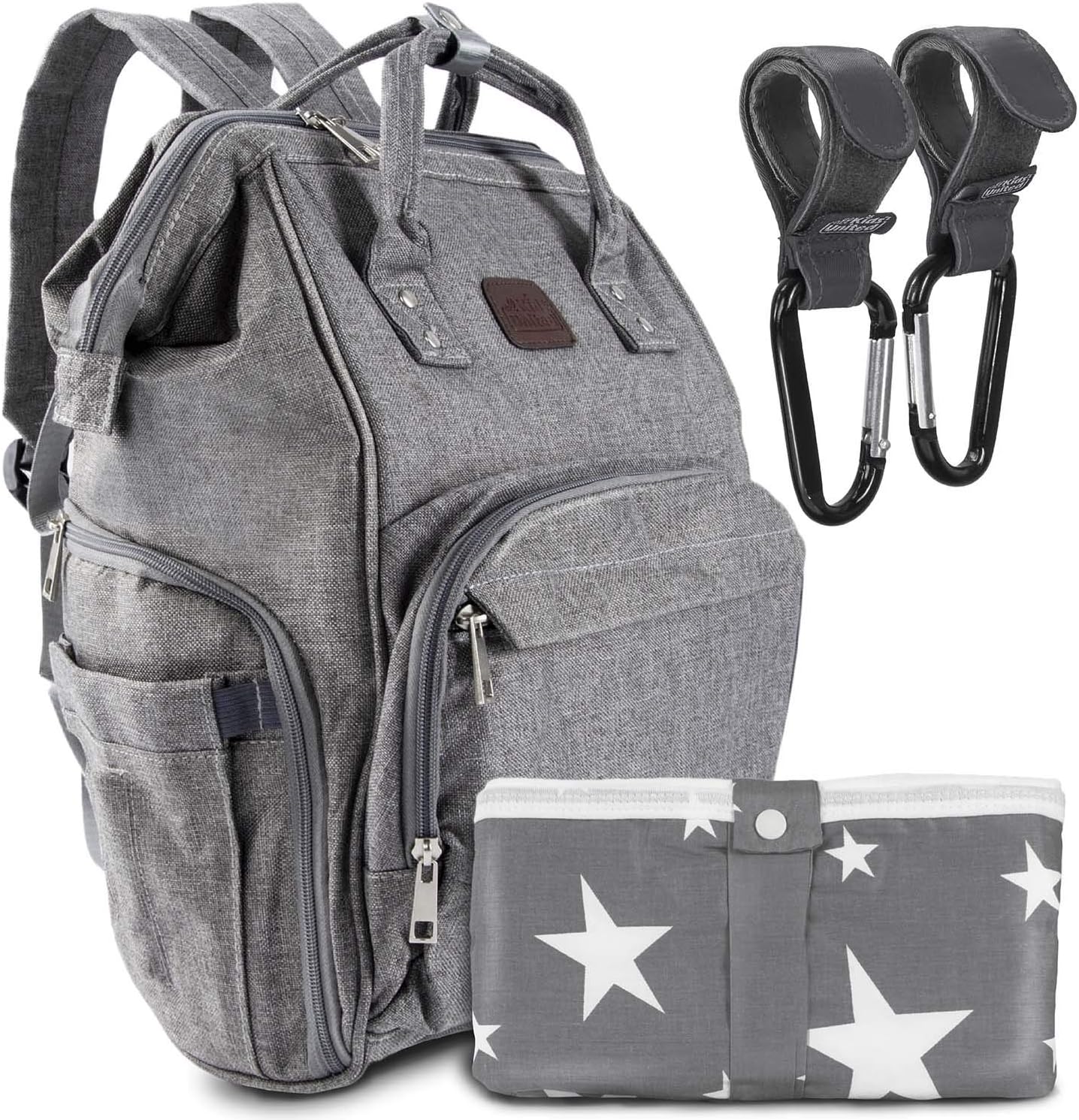 Baby Wickelrucksack mit Wickelauflage und Kinderwagenbefestigung, Deluxe Set (Ohne Bett)