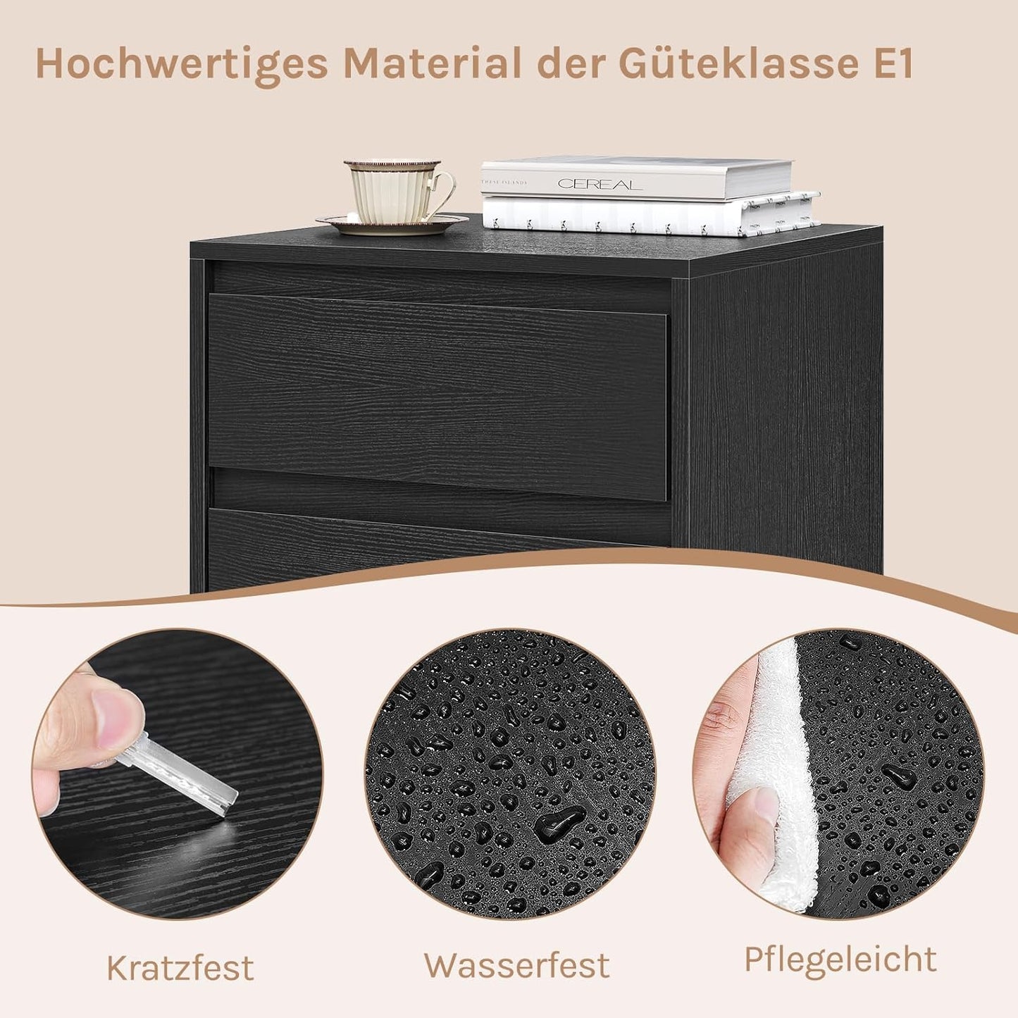 Rollcontainer mit 2 Schubladen, 2 Ablagen(40T x 40B x 56H cm) Schwarz