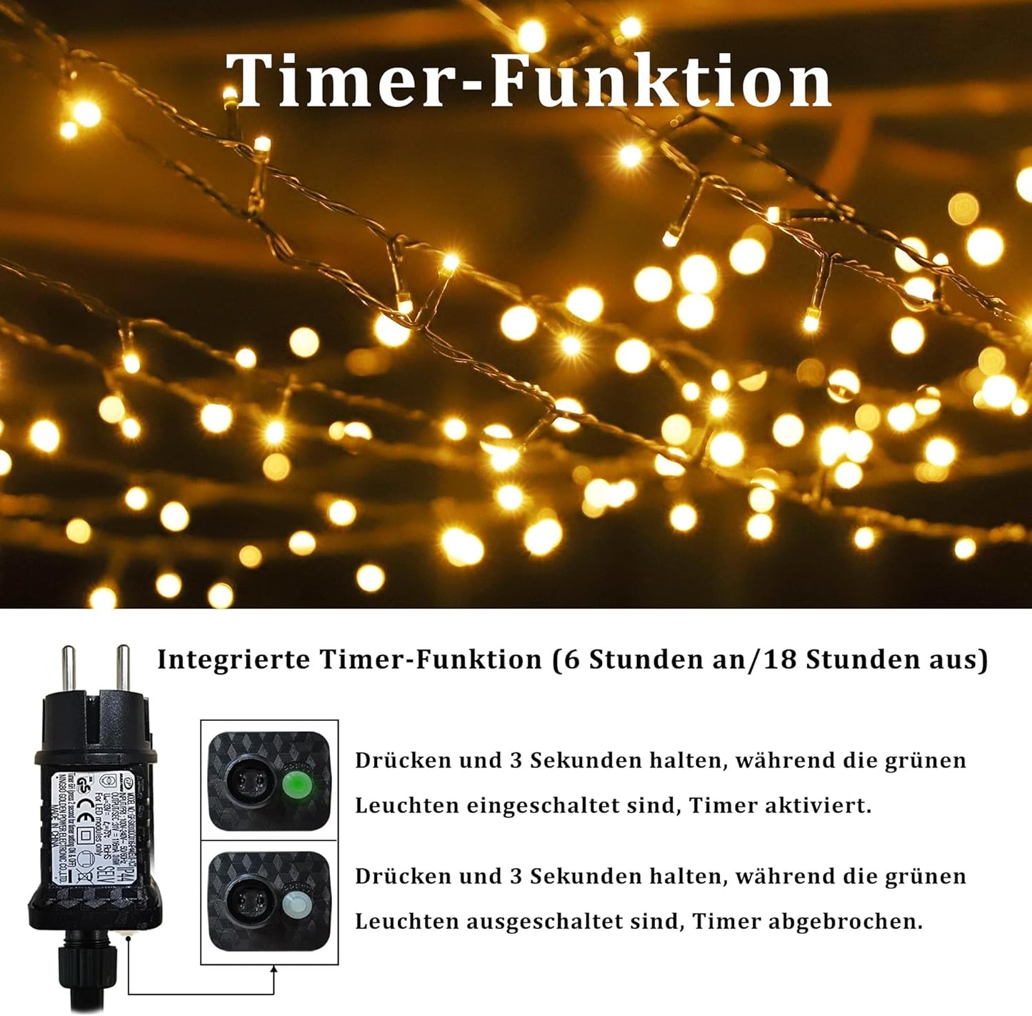 LED Lichterkette mit Timer und 12 Modi (400 LEDs), 400 LEDs, Warmweiss