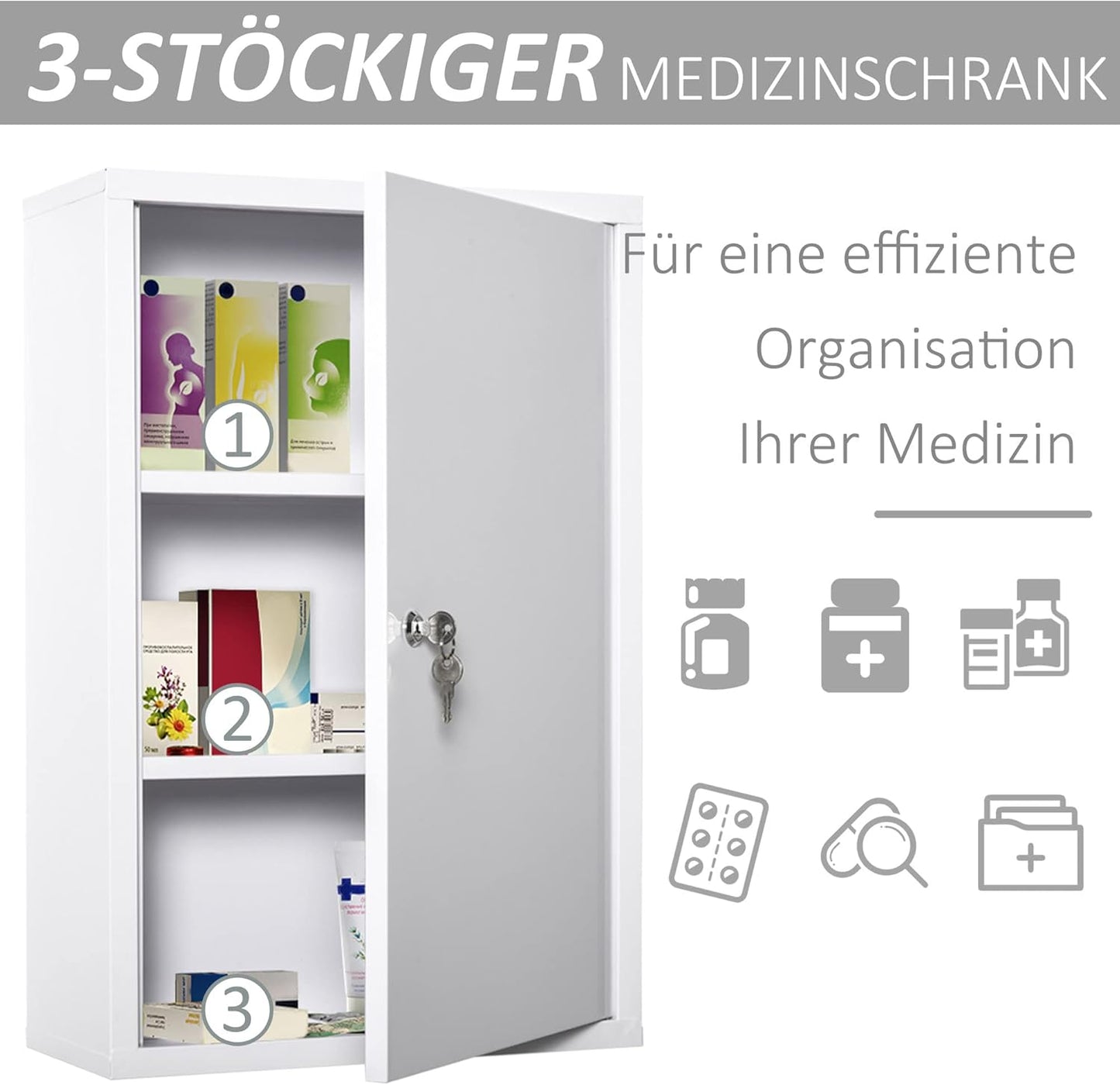 Abschliessbarer Medizinschrank, Weiss