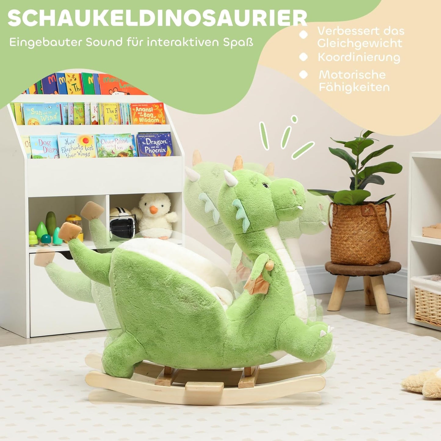 Schaukelpferd Pappelholz, Polyester Grün