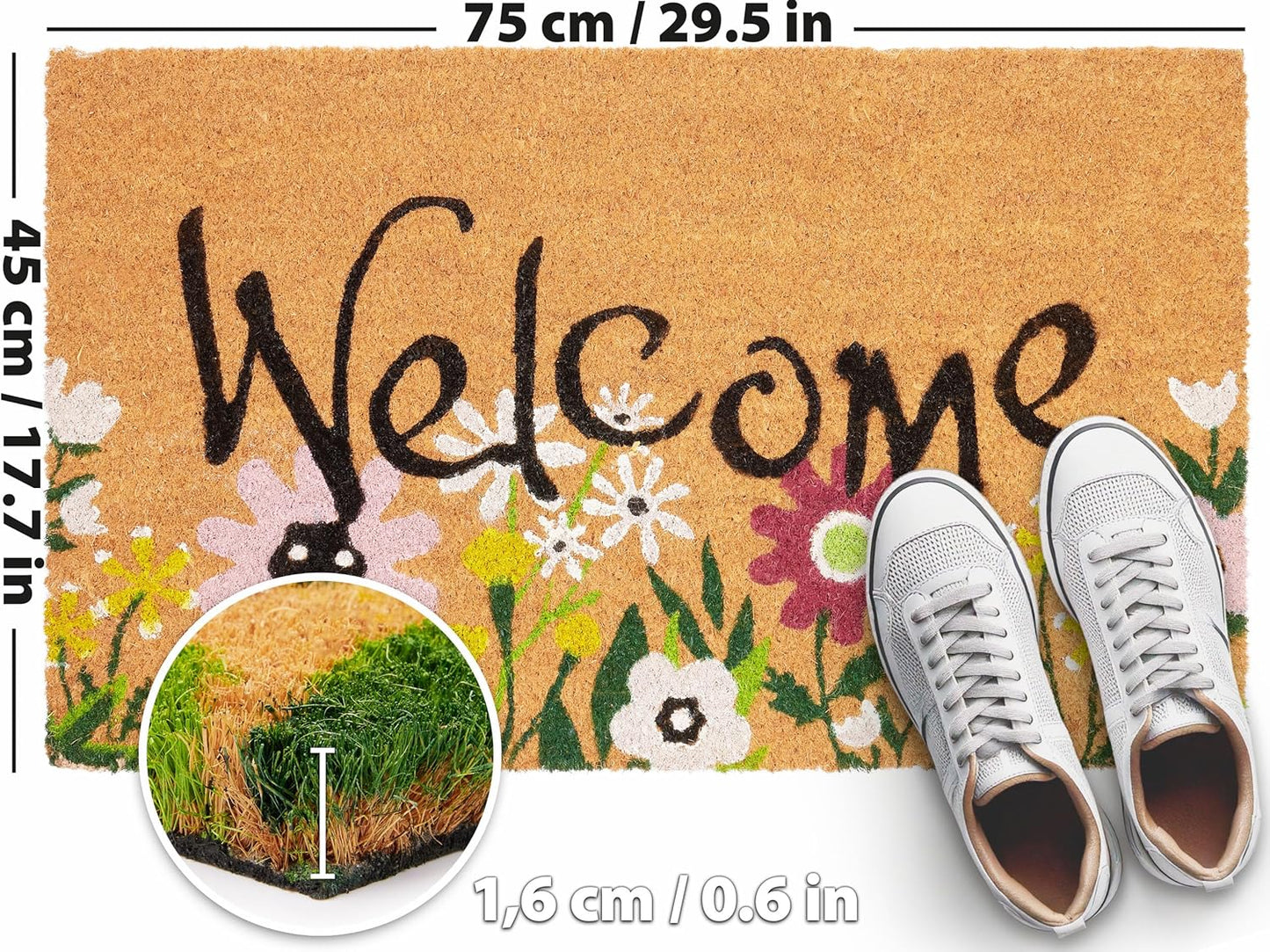 Antirutsch Fussmatte, Welcome - Blumen