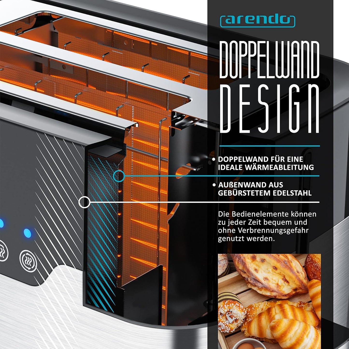 Toaster Morgen mit Brötchenaufsatz und LED-Anzeige, A