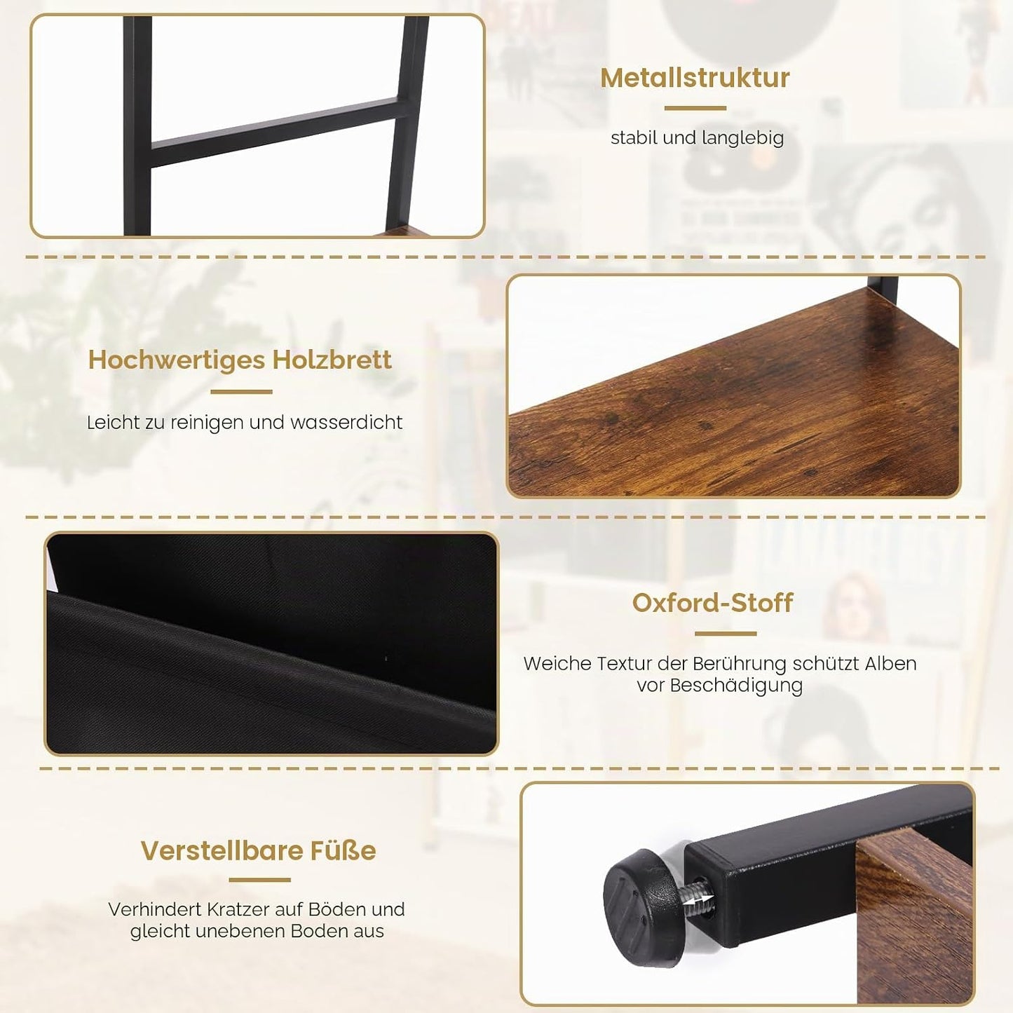 Plattenspieler-Tisch mit Vinyl-Aufbewahrung, Rustikales Braun+schwarz