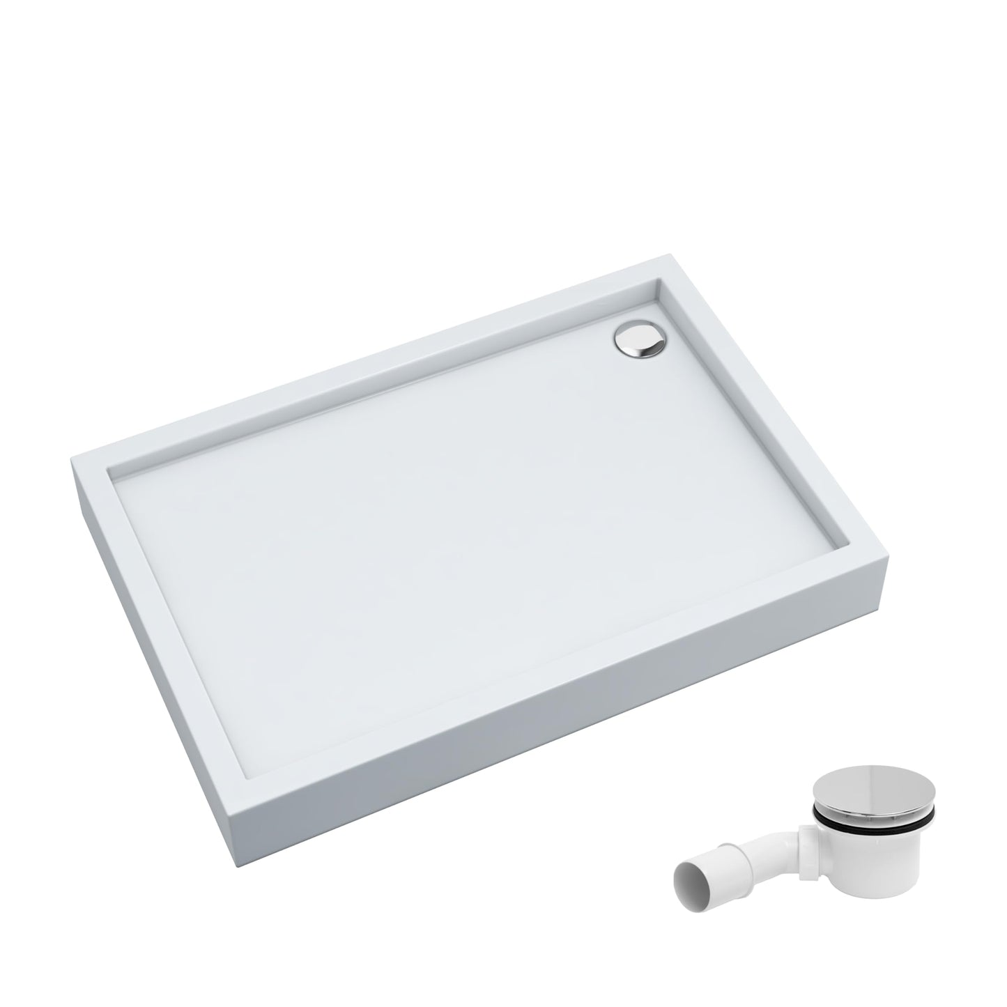 Duschwanne Elegana mit LeakProtect inkl. Ablaufgarnitur/Siphon, Smooth White / Ablauf A49cr 80 x 100 cm