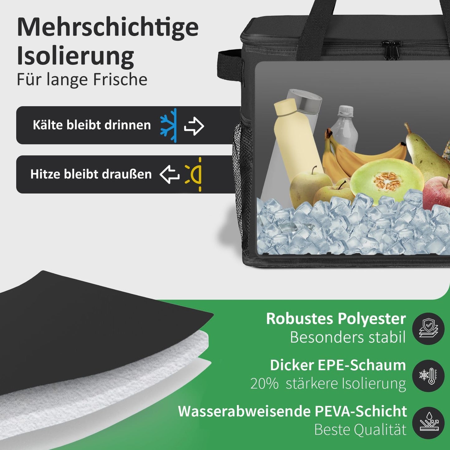 Faltbare Kühltasche, Schwarz einzeln 40 x 24 x 31 cm