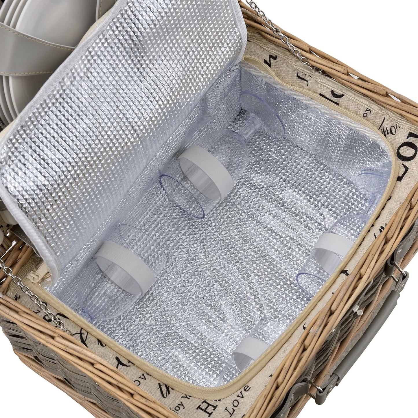 Picknickkorb-Set für 4 Personen mit Kühltasche, Grau 40 x 28 x 19 cm