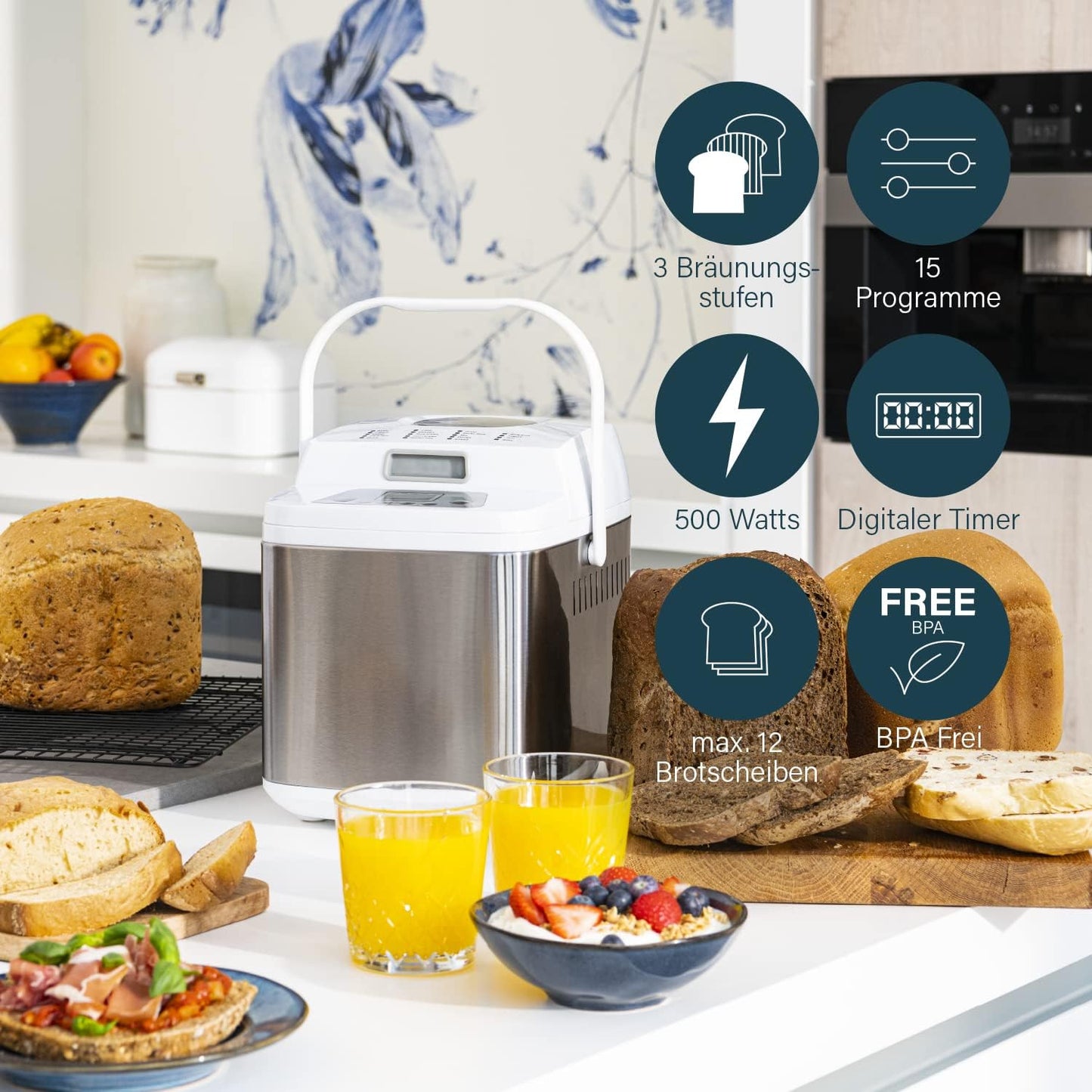 152007 Deluxe Brotbackautomat mit glutenfreiem Programm, Weiss, Ohne Spender