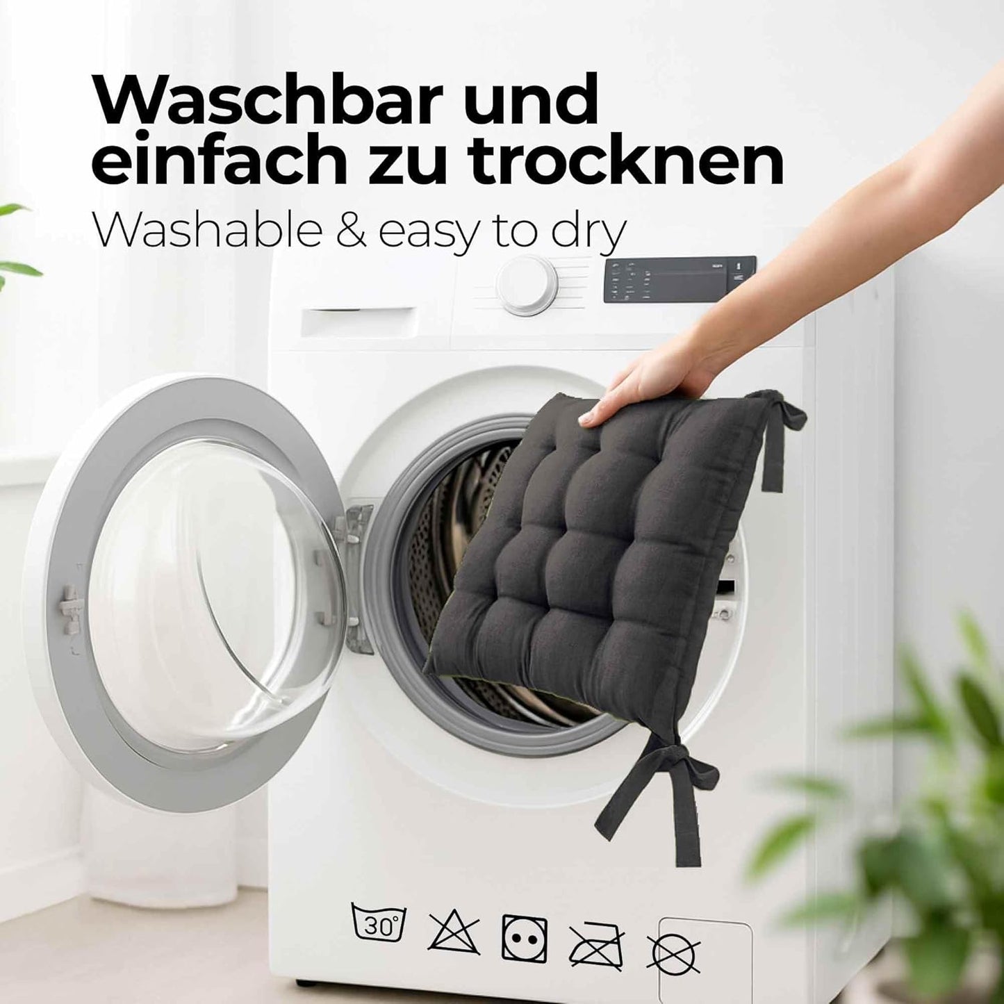 Sitzkissen-Set mit Bändern, 8 Stück - 40x40 cm Anthrazit