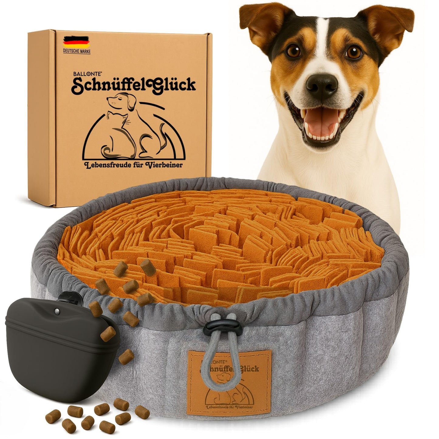Grössenverstellbarer Schnüffelteppich mit Leckerli-Beutel, rutschfest und waschbar