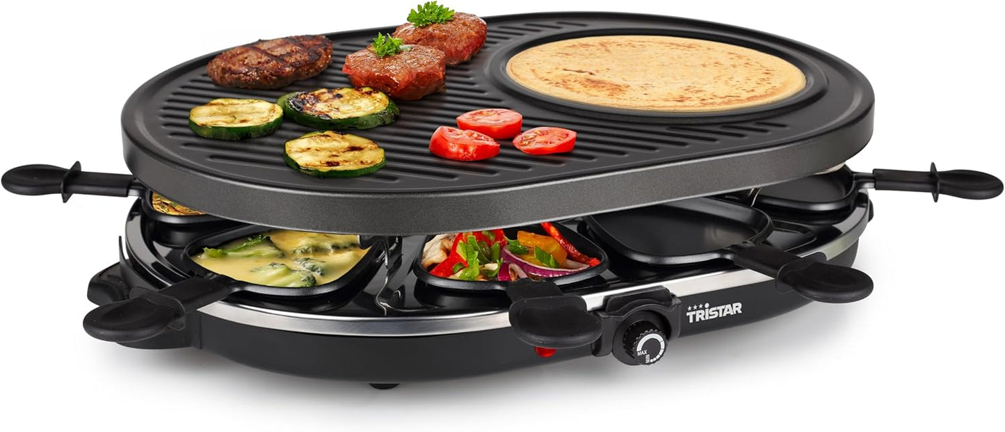 Raclette-Grill für 8 Personen mit Crêpe-Form, 8 Schwarz