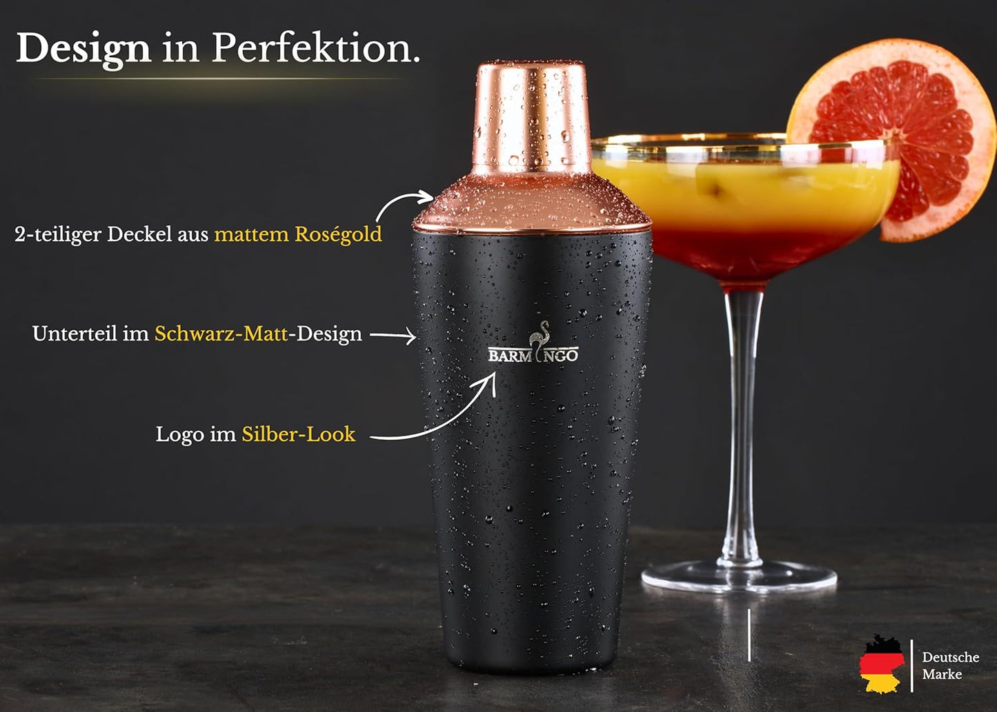 Cocktail Shaker Set (11-teilig), Schwarz-rosegold