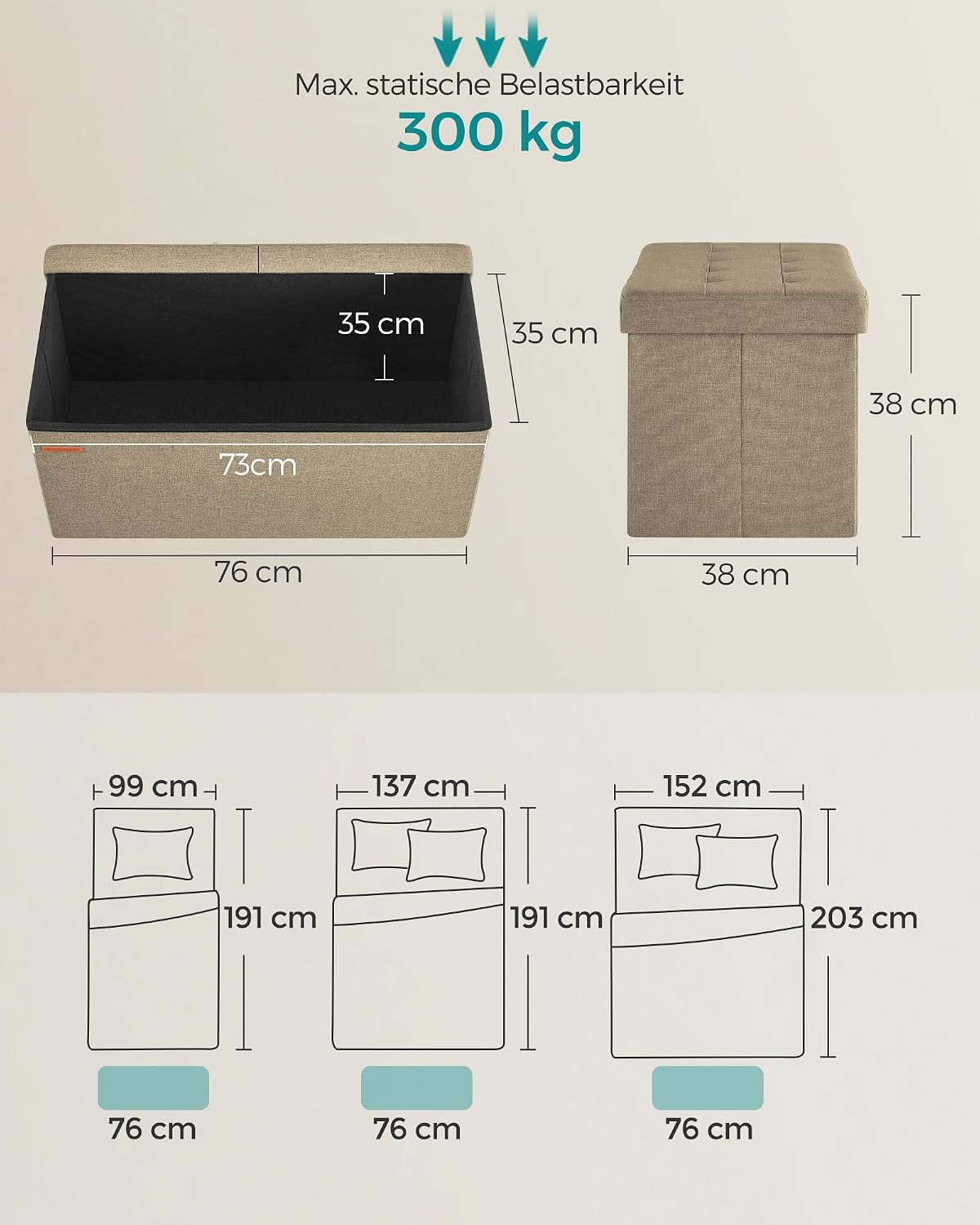 Sitzbank mit Stauraum, 76B cm Kamelbraun