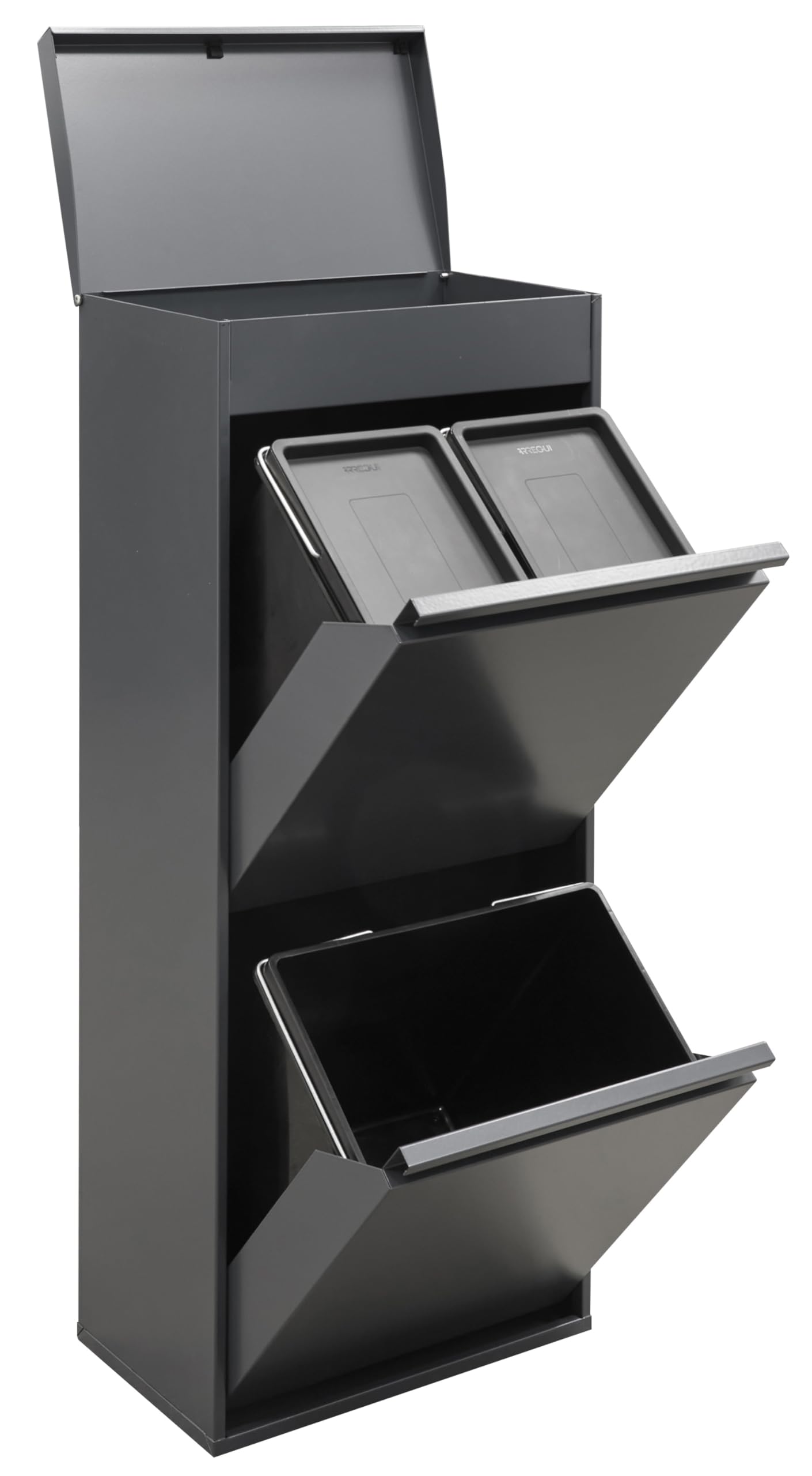 Mülltrennsystem mit Aufbewahrungsbox, Anthrazit Top - Mit Aufbewahrungsbox