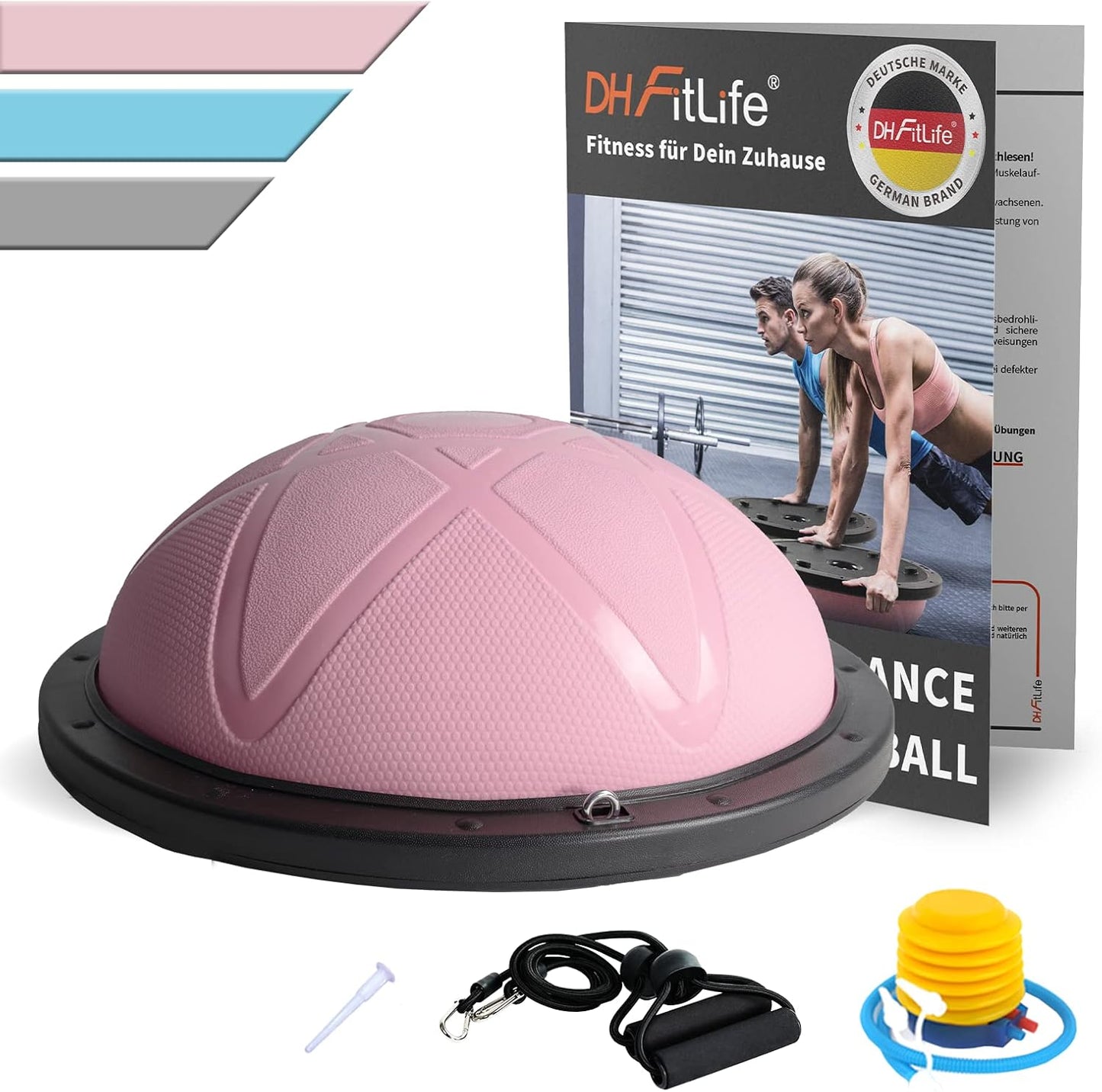Balance Ball mit Fitnessbändern, Rosa