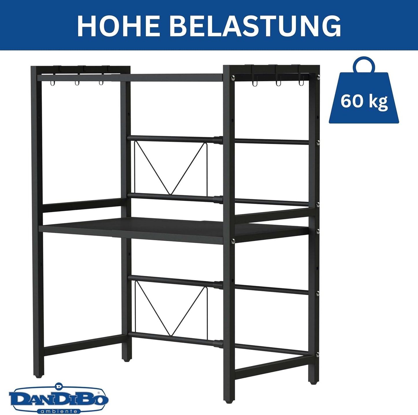 Verstellbares Mikrowellenregal, 3-stufig, Schwarz 3 Stufig / Höhe 78 cm