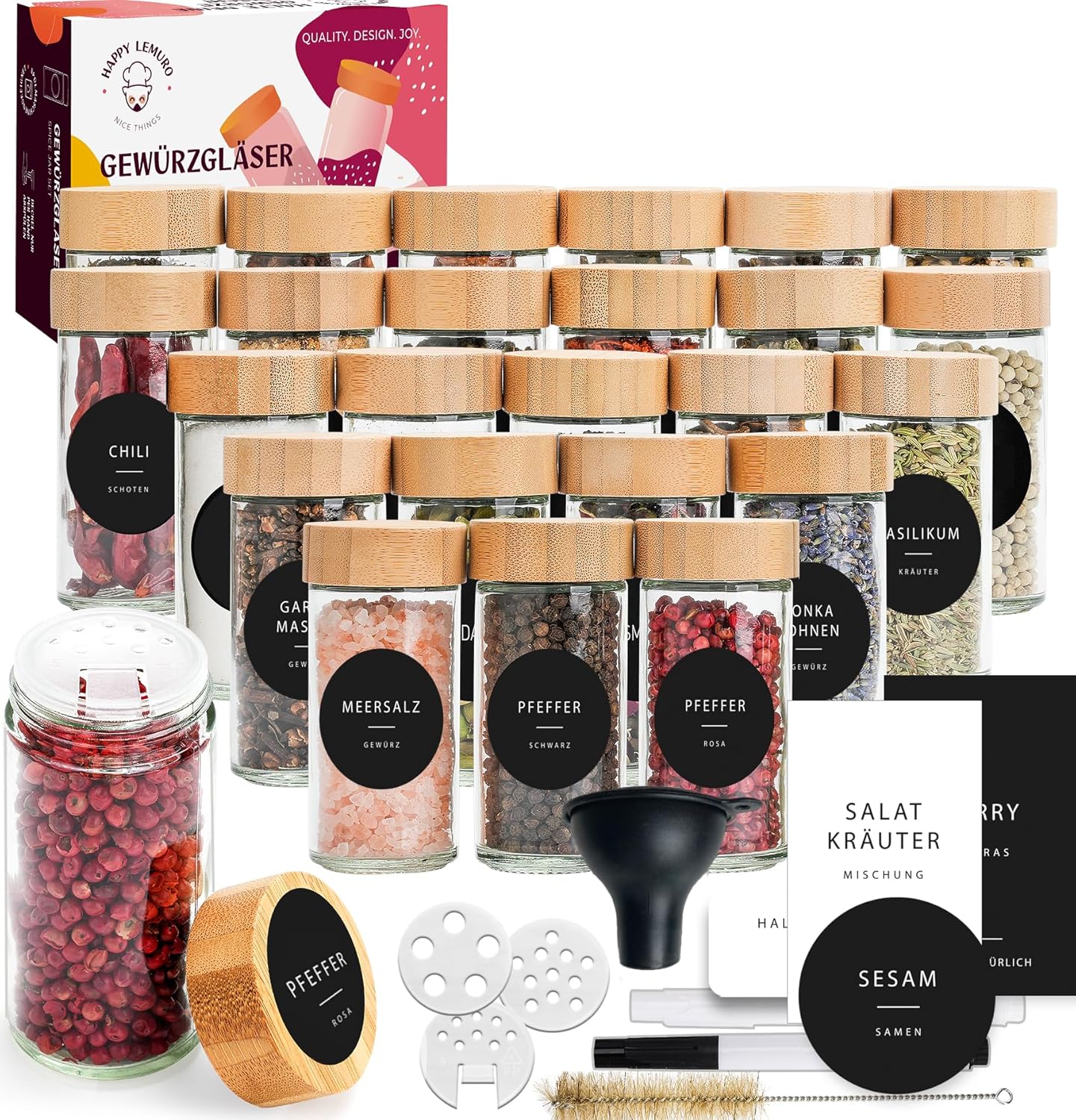 Gewürzgläser-Set, 24er - Bambusdeckel