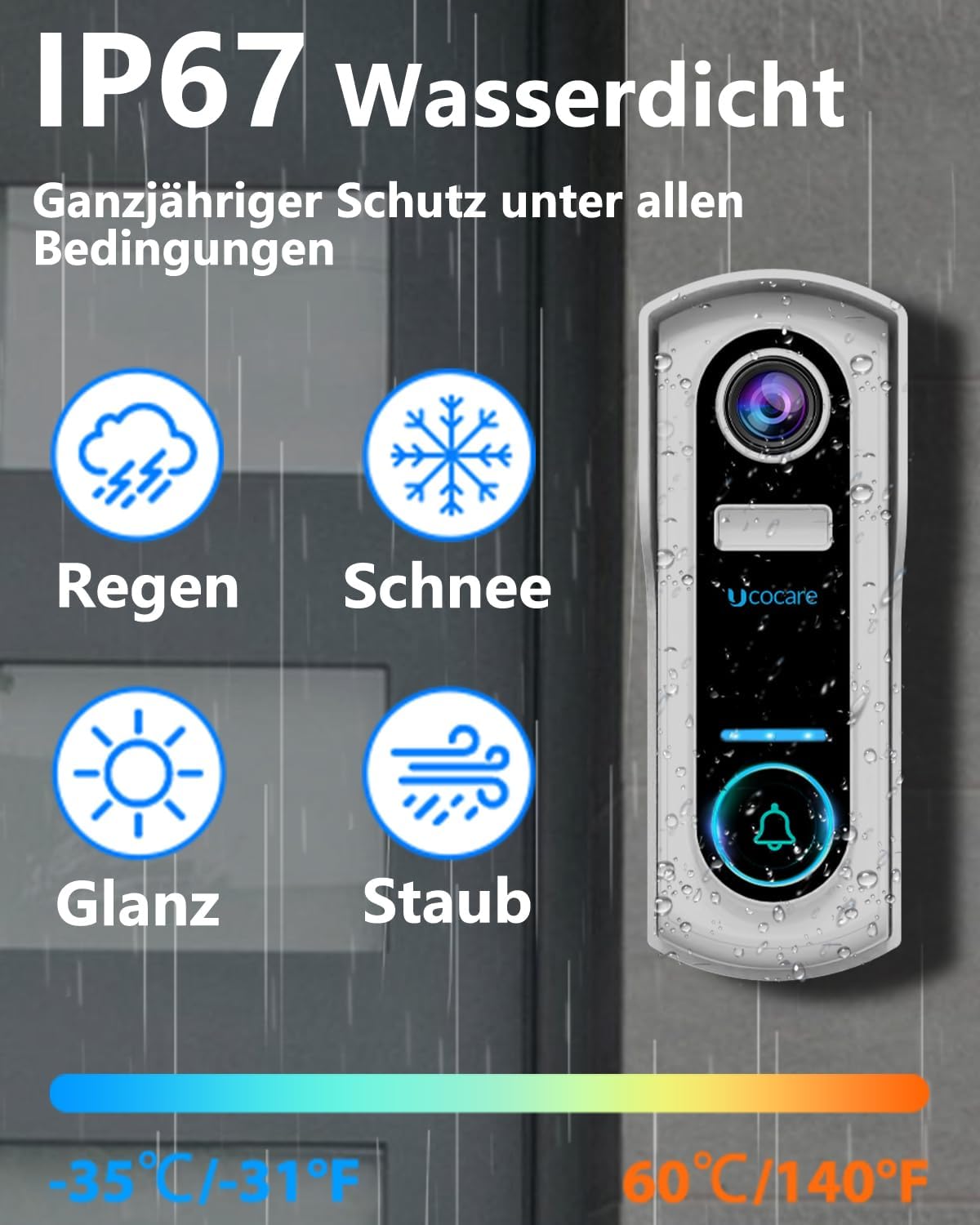 Video-Türklingel mit Kamera und Nachtsicht, Türklingel mit Akku Gong